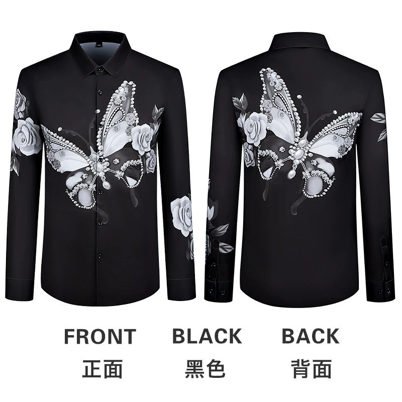 Butterfly Digital Print Rhinestone Long Sleeve Shirt view 7