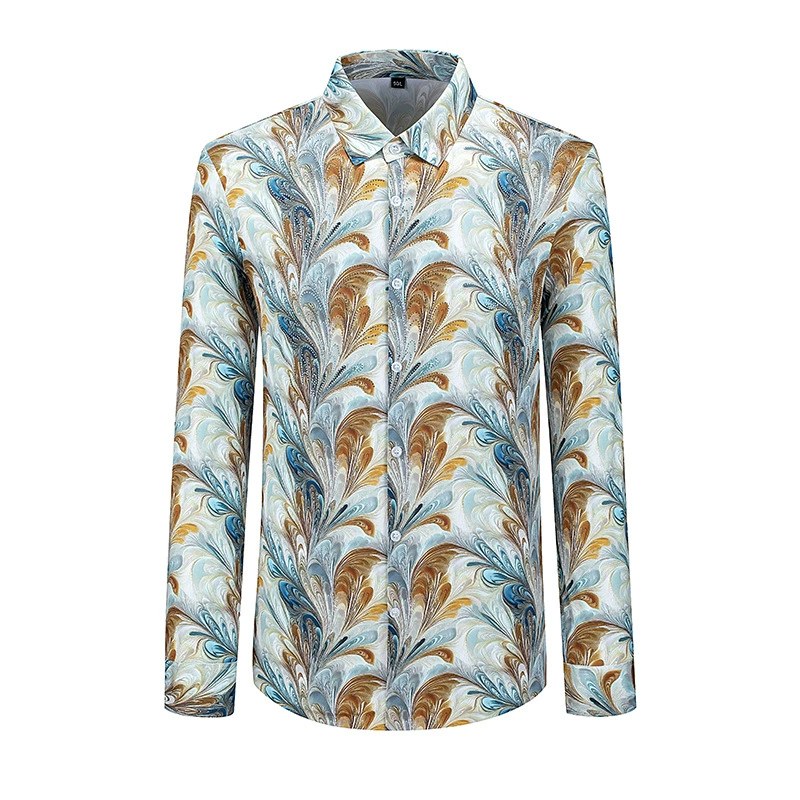 Gold Floral Rhinestone Print Slim Long Sleeve Shirt view 5