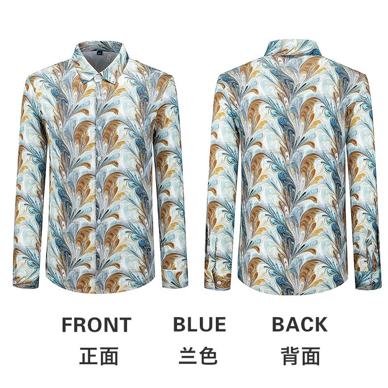 Gold Floral Rhinestone Print Slim Long Sleeve Shirt view 6
