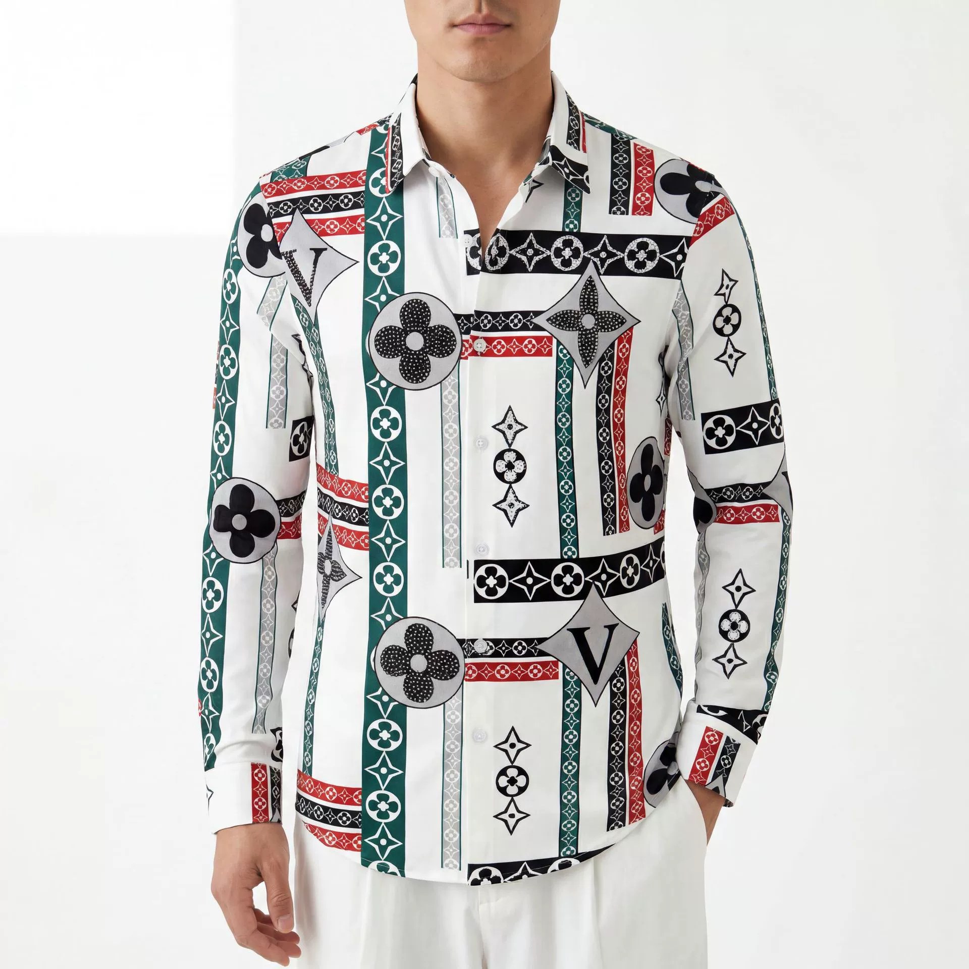 Reflective Rhinestone 3D Digital Print Long Sleeve Shirt — wholesale men's shirt from AUTOCNEX