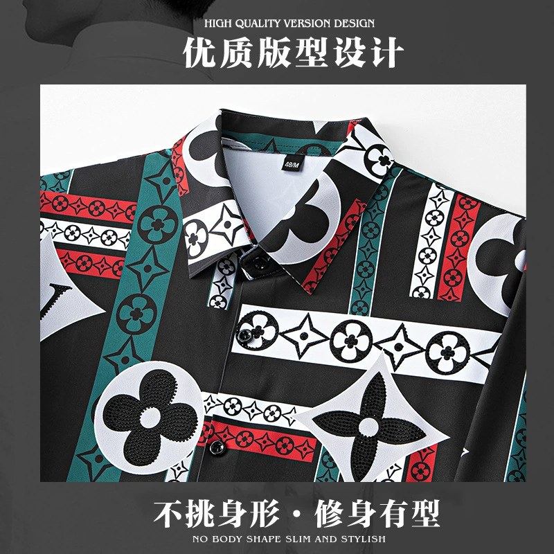 Reflective Rhinestone 3D Digital Print Long Sleeve Shirt view 4