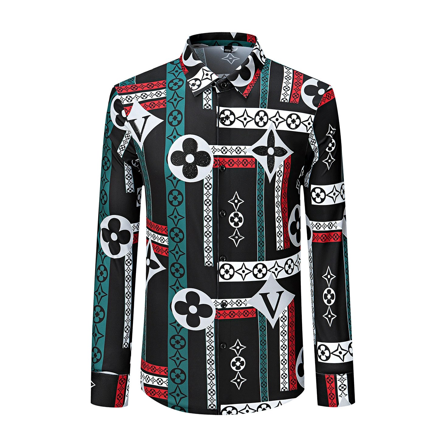 Reflective Rhinestone 3D Digital Print Long Sleeve Shirt view 5