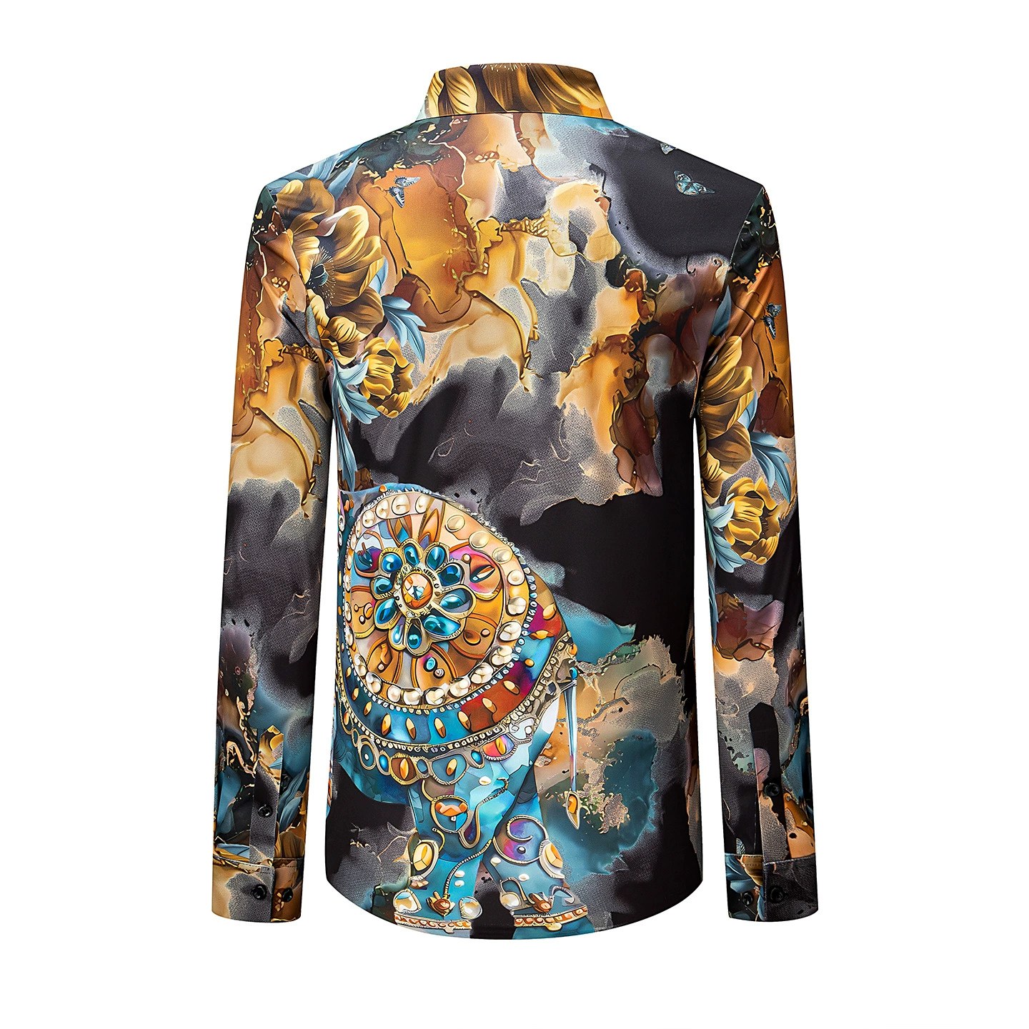 3D Digital Elephant Rhinestone Long Sleeve Shirt view 4