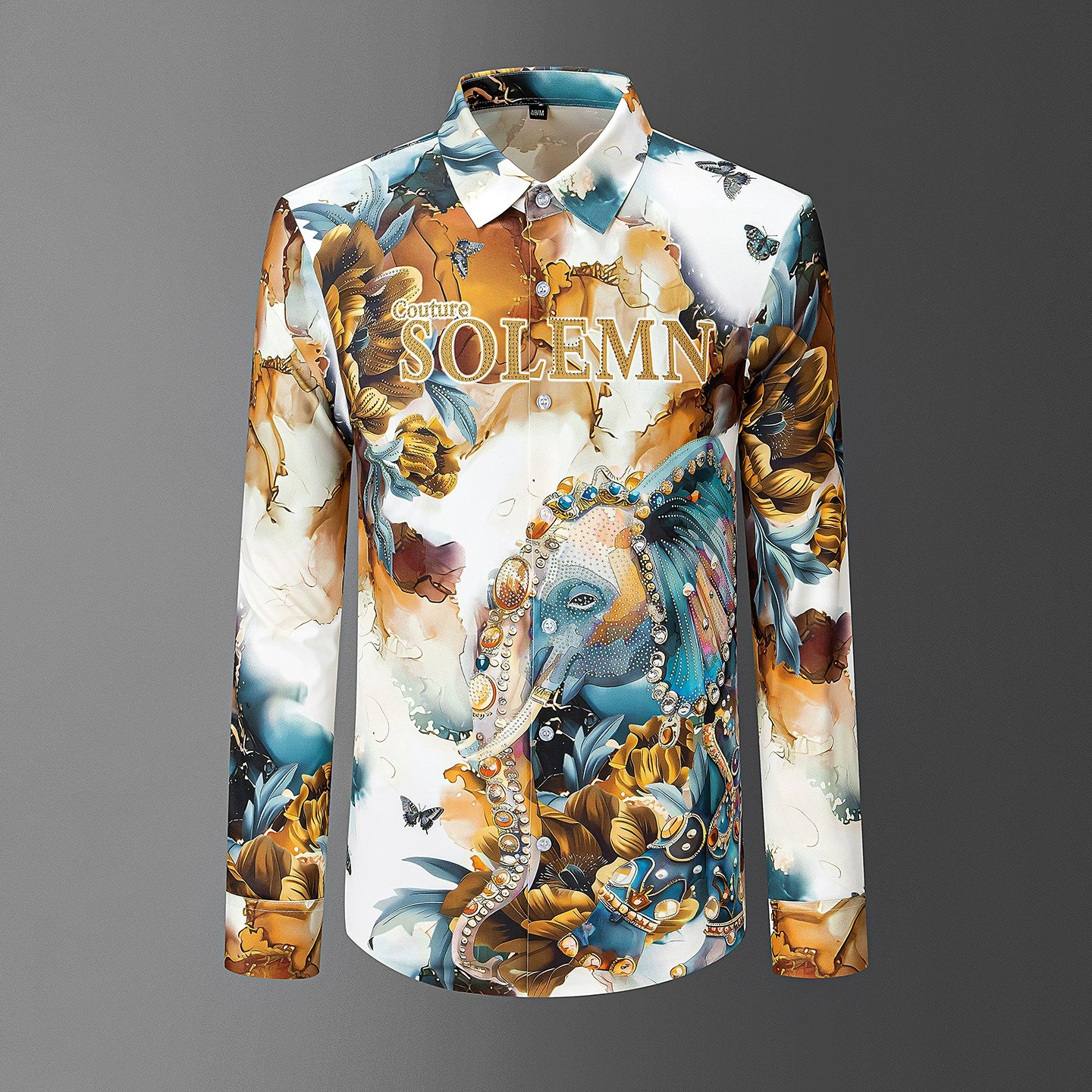 3D Digital Elephant Rhinestone Long Sleeve Shirt view 6
