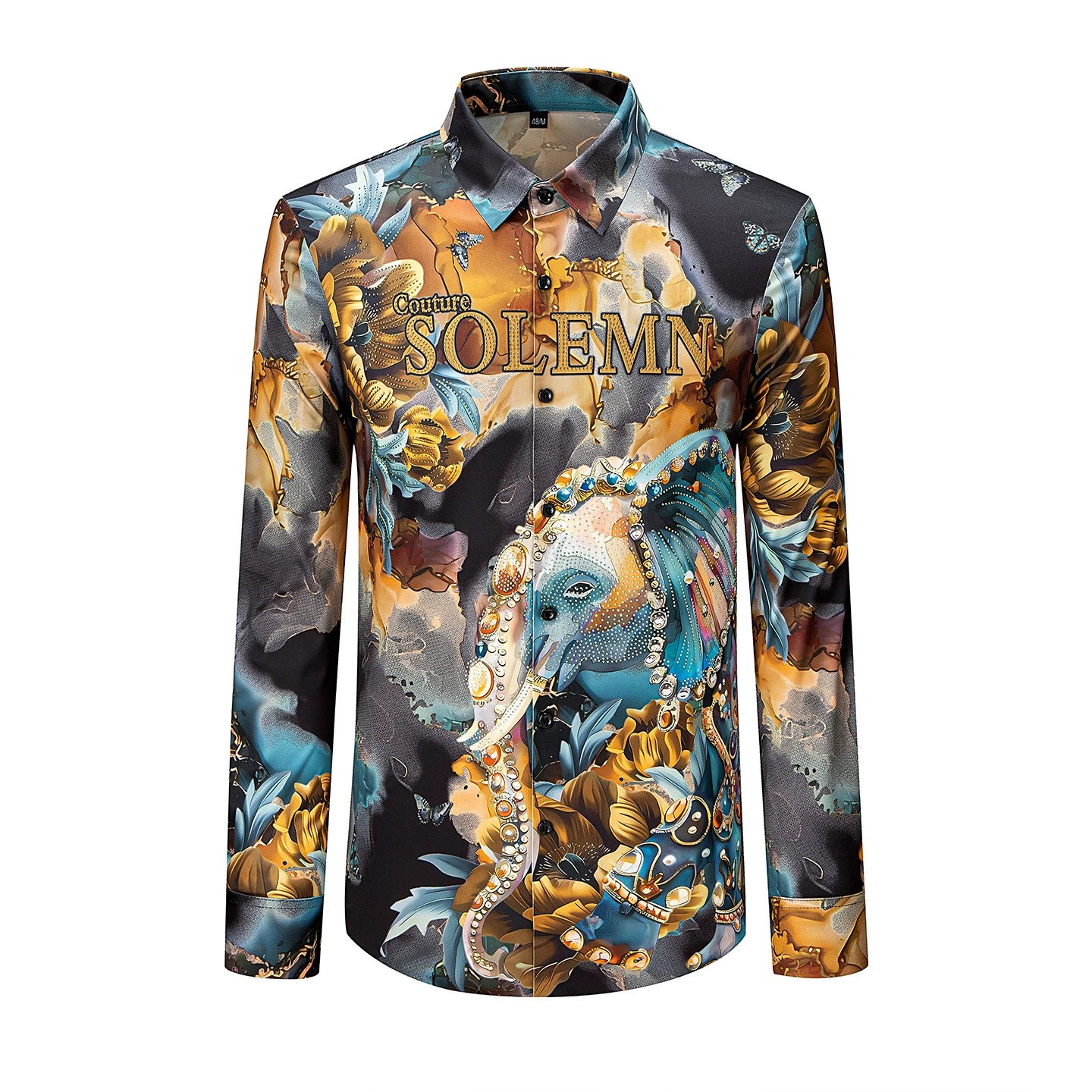 3D Digital Elephant Rhinestone Long Sleeve Shirt view 7