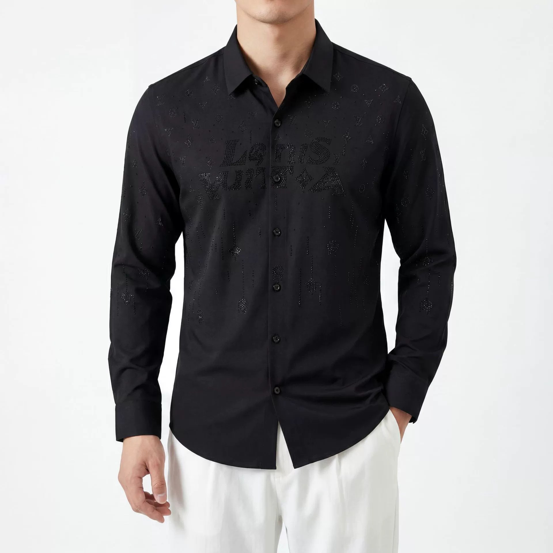 Digital Print Rhinestone Long Sleeve Shirt view 2