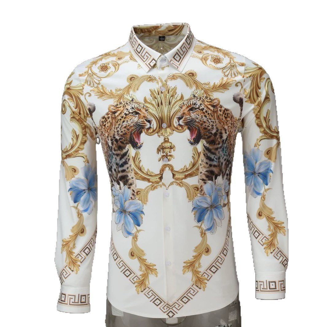 Double Leopard Palace Rhinestone 3D Print Long Sleeve Shirt view 5
