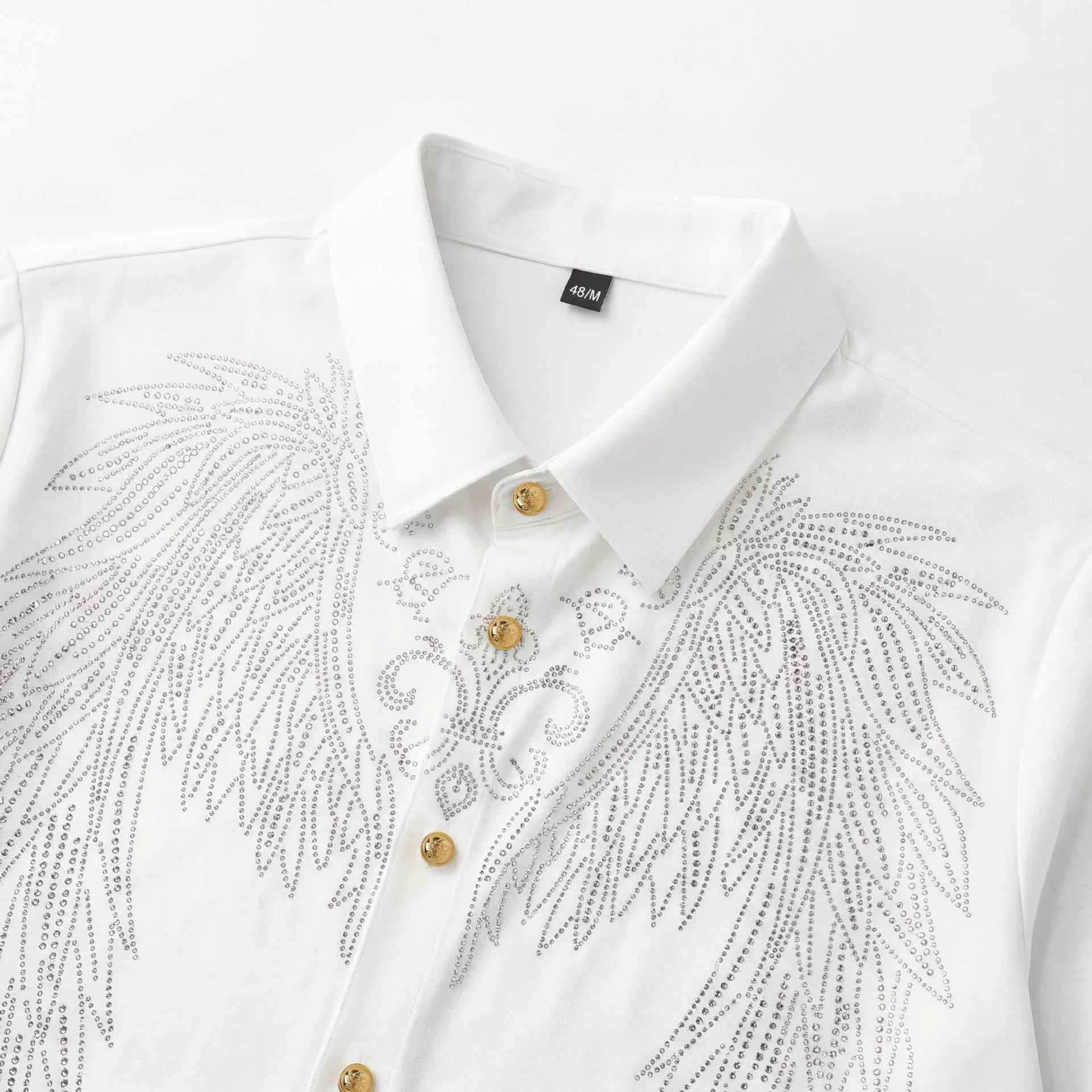 Full Rhinestone Wing Print Slim Long Sleeve Shirt view 4