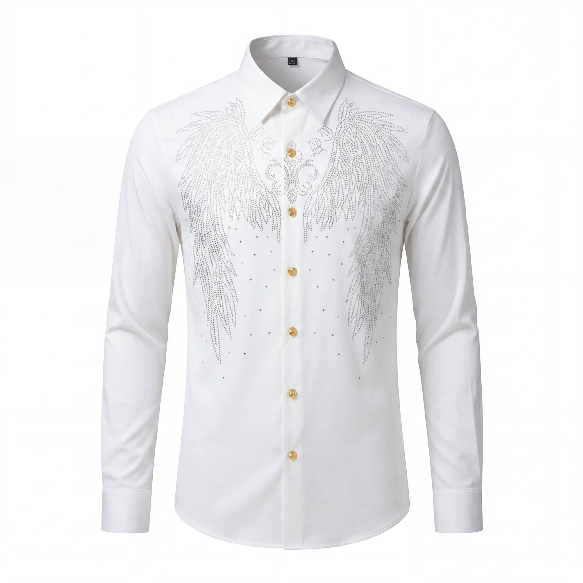 Full Rhinestone Wing Print Slim Long Sleeve Shirt view 6
