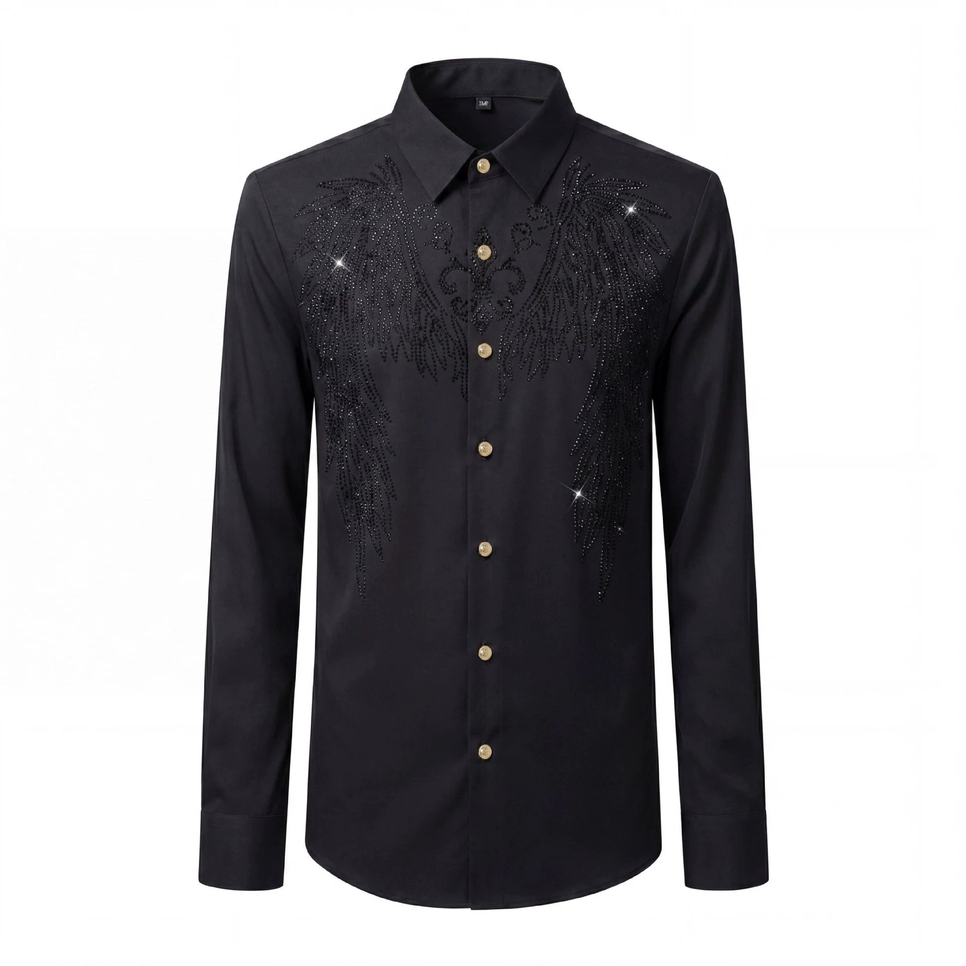 Full Rhinestone Wing Print Slim Long Sleeve Shirt view 7