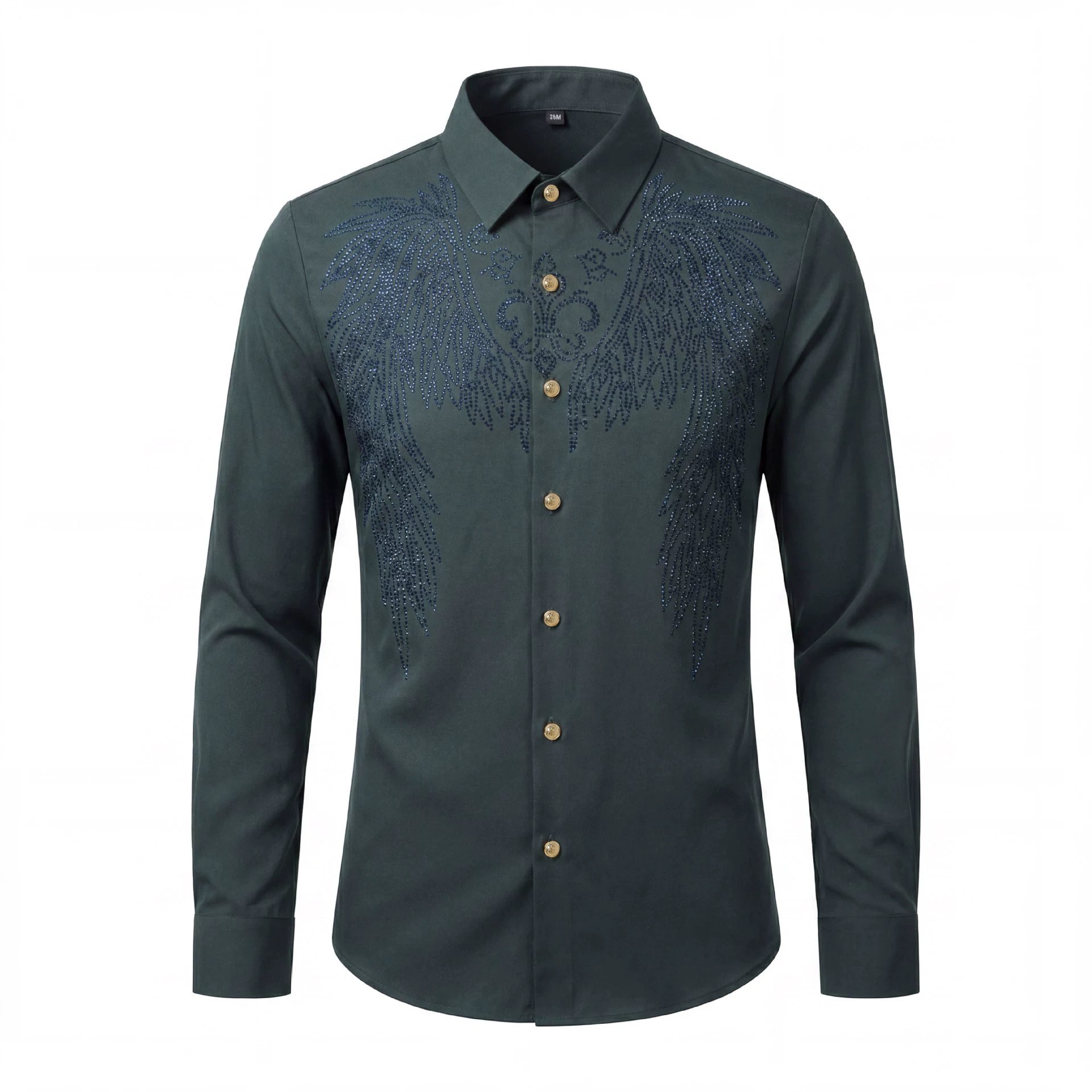 Full Rhinestone Wing Print Slim Long Sleeve Shirt view 8