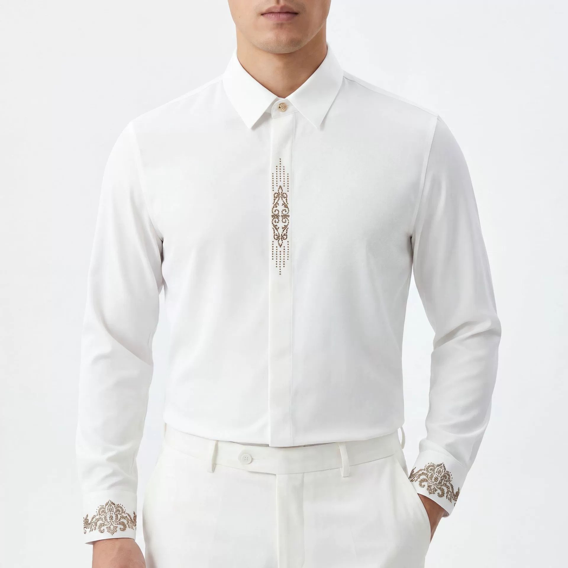 Rhinestone European Vintage Long Sleeve Shirt — wholesale men's shirt from AUTOCNEX