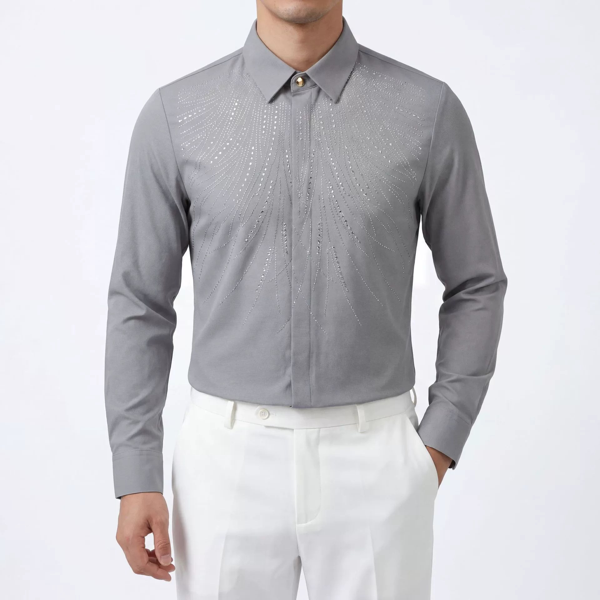High-Temperature Rhinestone Wing Long Sleeve Shirt — wholesale men's shirt from AUTOCNEX