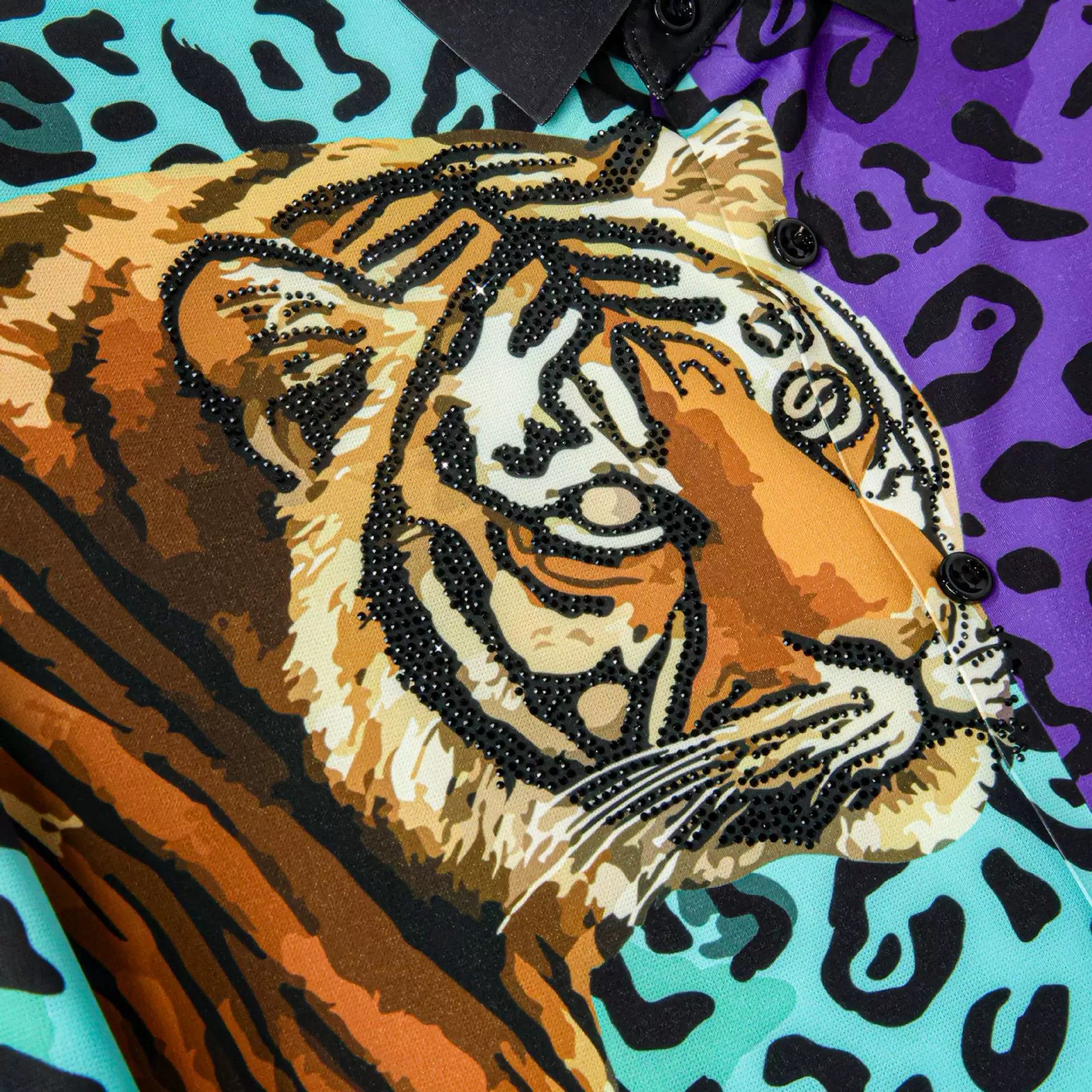 Tiger Print Rhinestone Slim Long Sleeve Shirt view 4