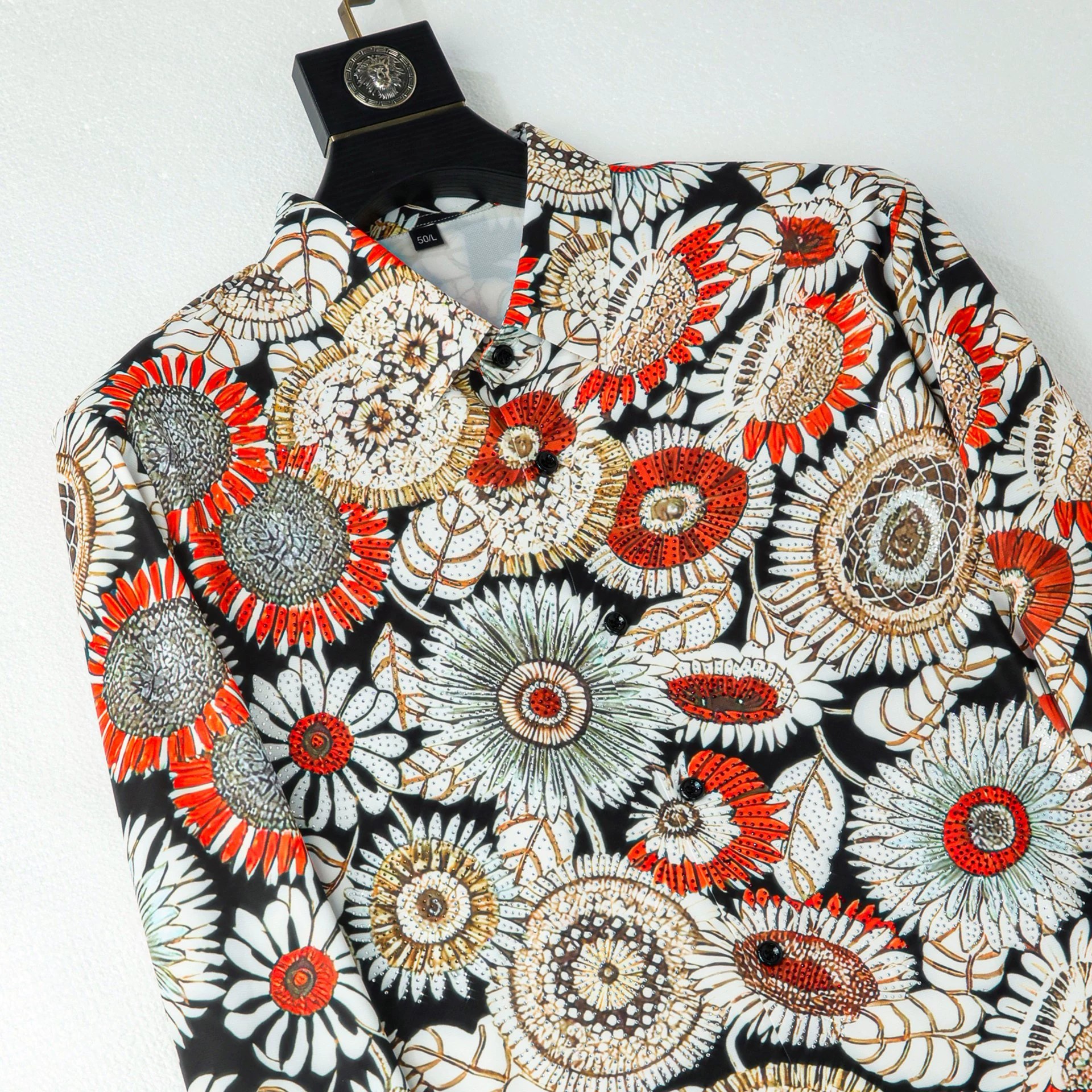 Vintage Sunflower Rhinestone Digital Print Long Sleeve Shirt view 3