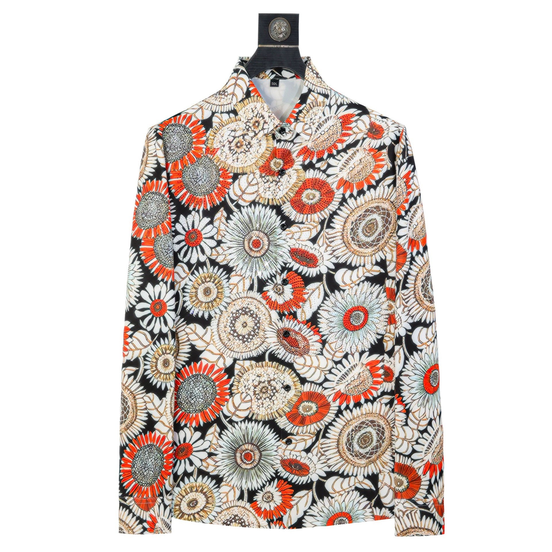 Vintage Sunflower Rhinestone Digital Print Long Sleeve Shirt view 7