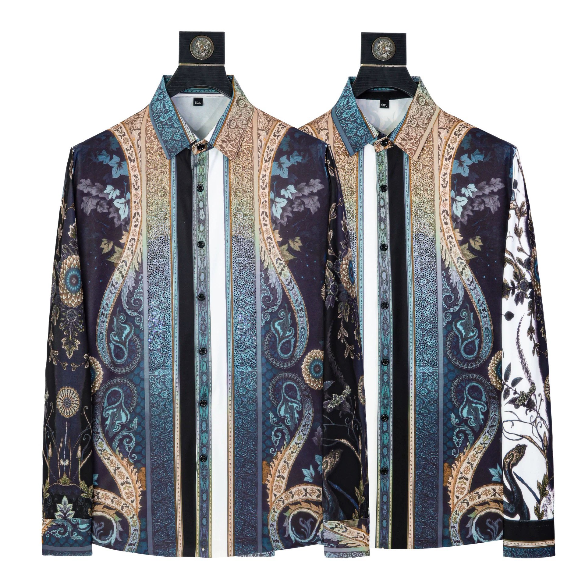 Vintage Paisley Rhinestone Digital Print Long Sleeve Shirt view 5