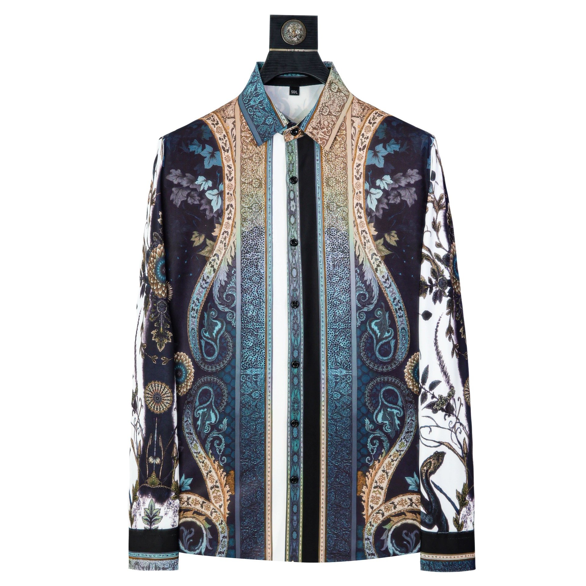 Vintage Paisley Rhinestone Digital Print Long Sleeve Shirt view 6