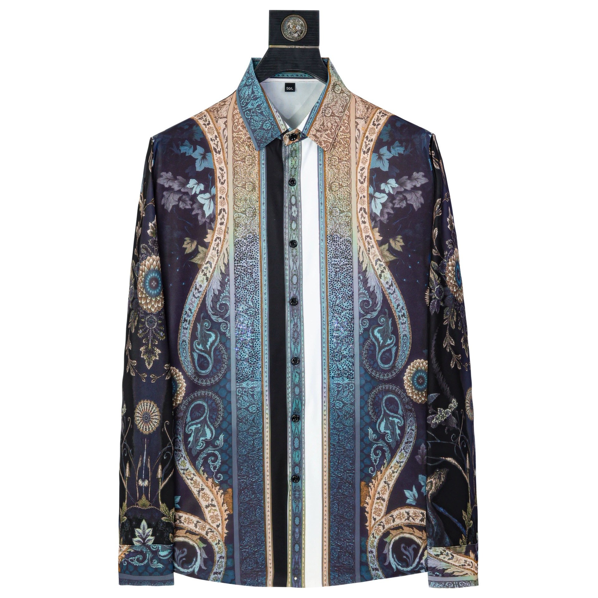 Vintage Paisley Rhinestone Digital Print Long Sleeve Shirt view 7