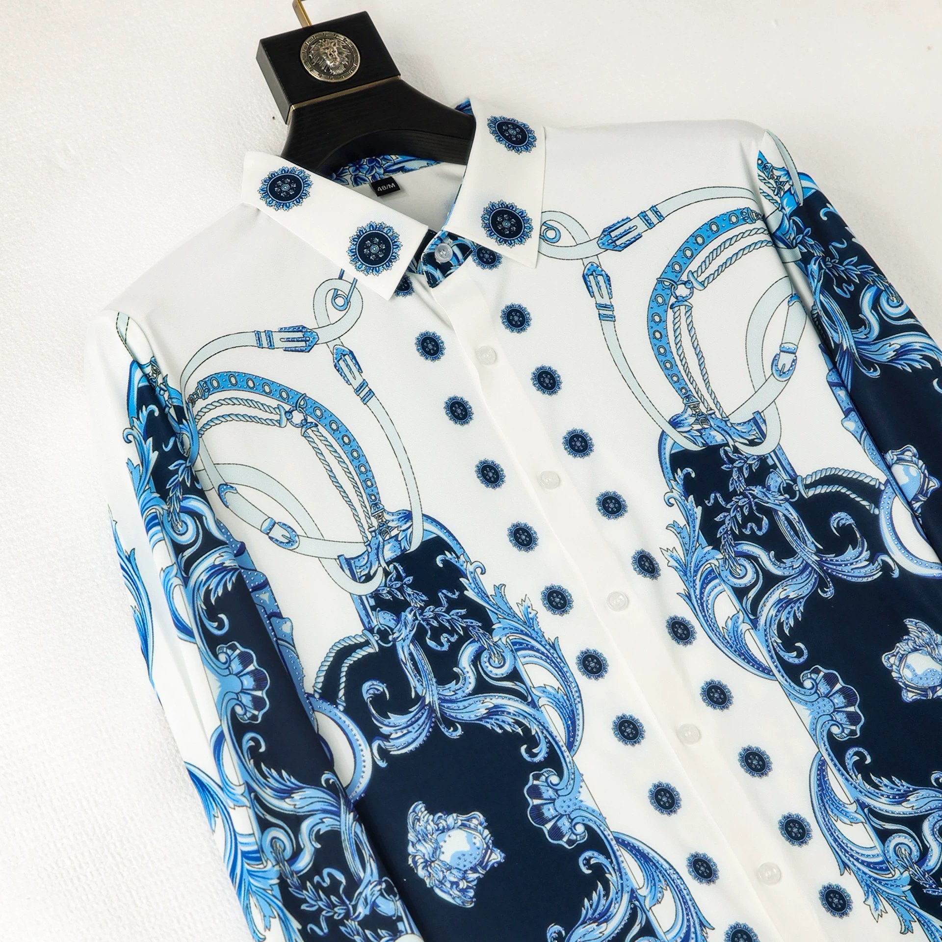 Baroque Chain Digital Print Rhinestone Long Sleeve Shirt view 3