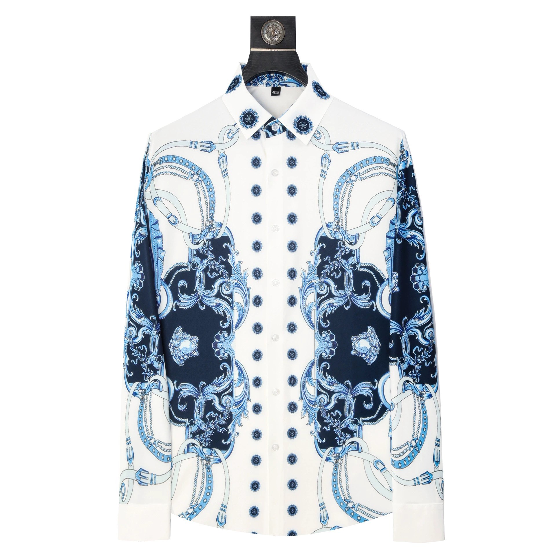 Baroque Chain Digital Print Rhinestone Long Sleeve Shirt view 5