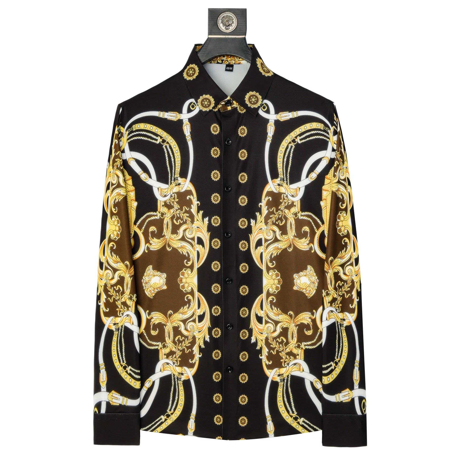 Baroque Chain Digital Print Rhinestone Long Sleeve Shirt view 7