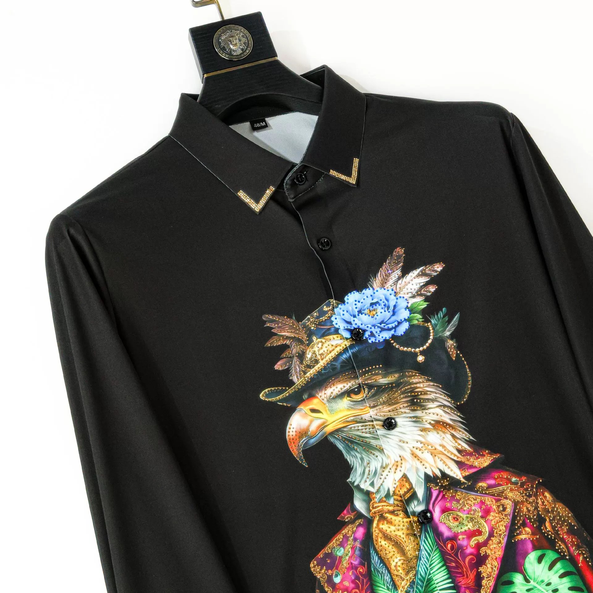 Eagle Head Rhinestone Digital Print Long Sleeve Shirt view 3
