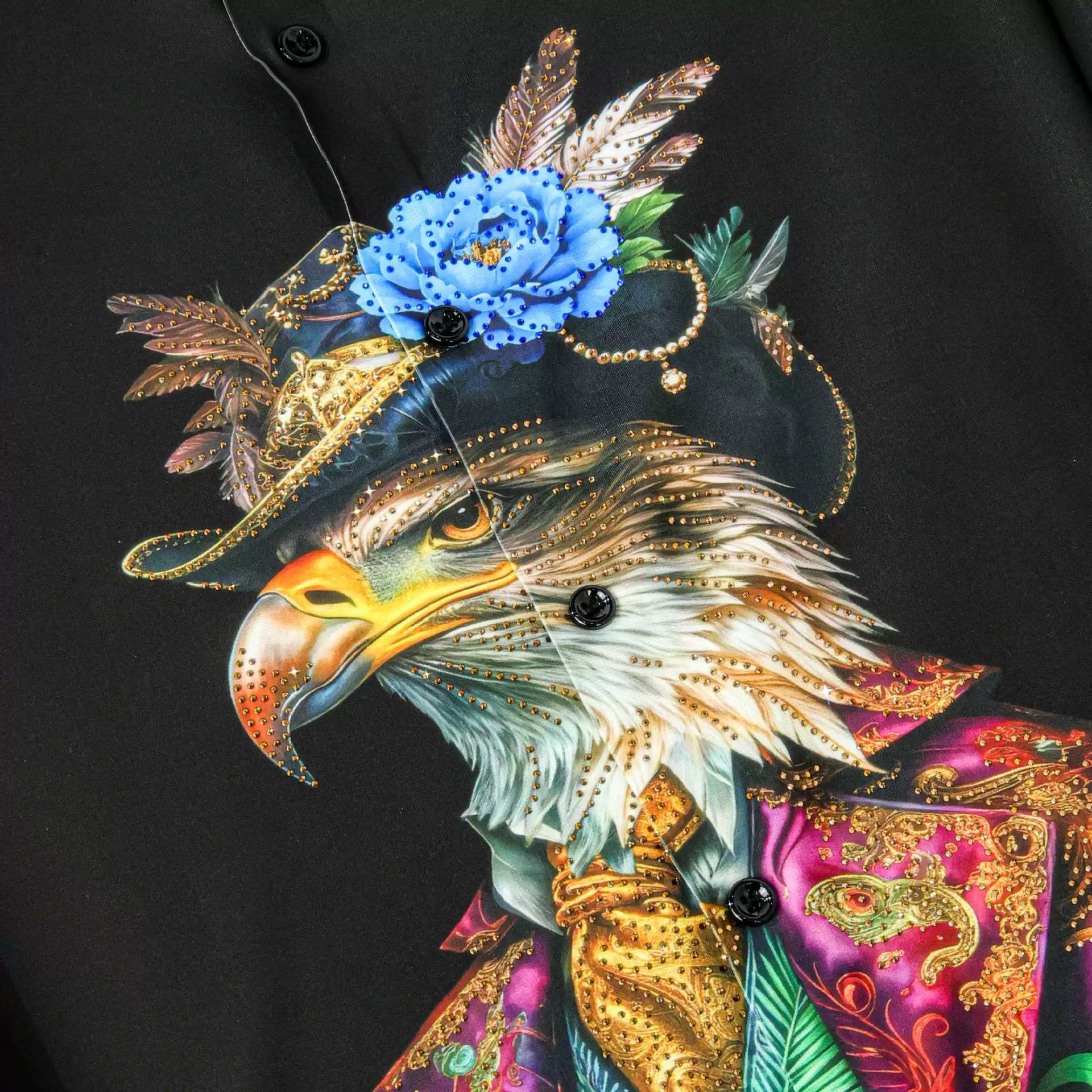 Eagle Head Rhinestone Digital Print Long Sleeve Shirt view 4
