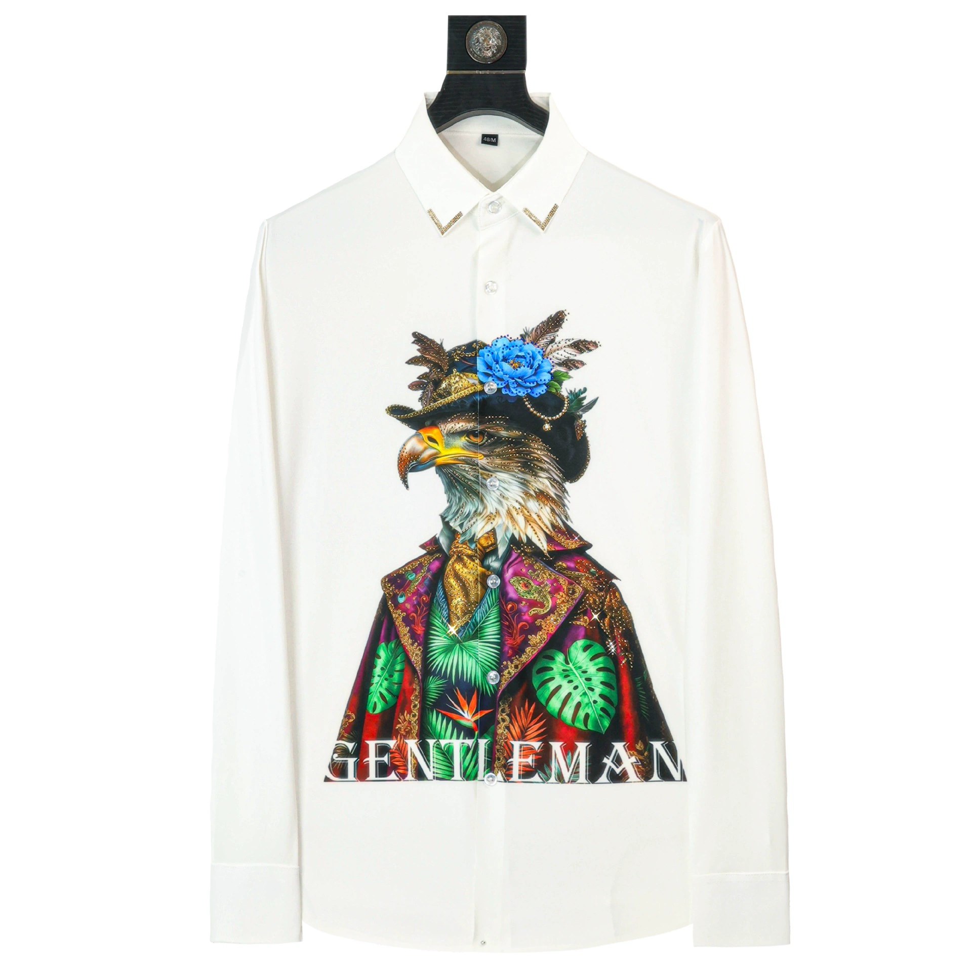 Eagle Head Rhinestone Digital Print Long Sleeve Shirt view 5