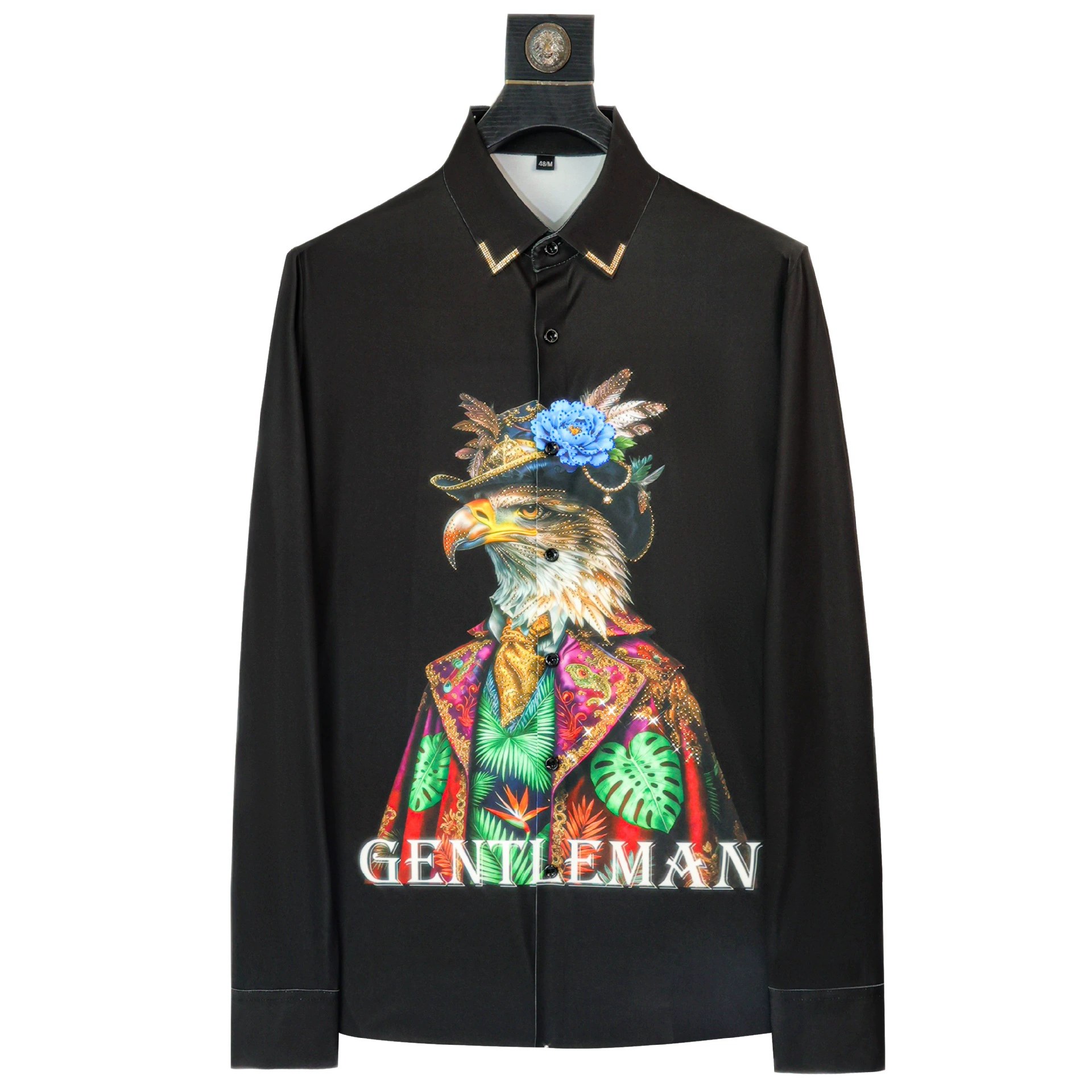 Eagle Head Rhinestone Digital Print Long Sleeve Shirt view 7