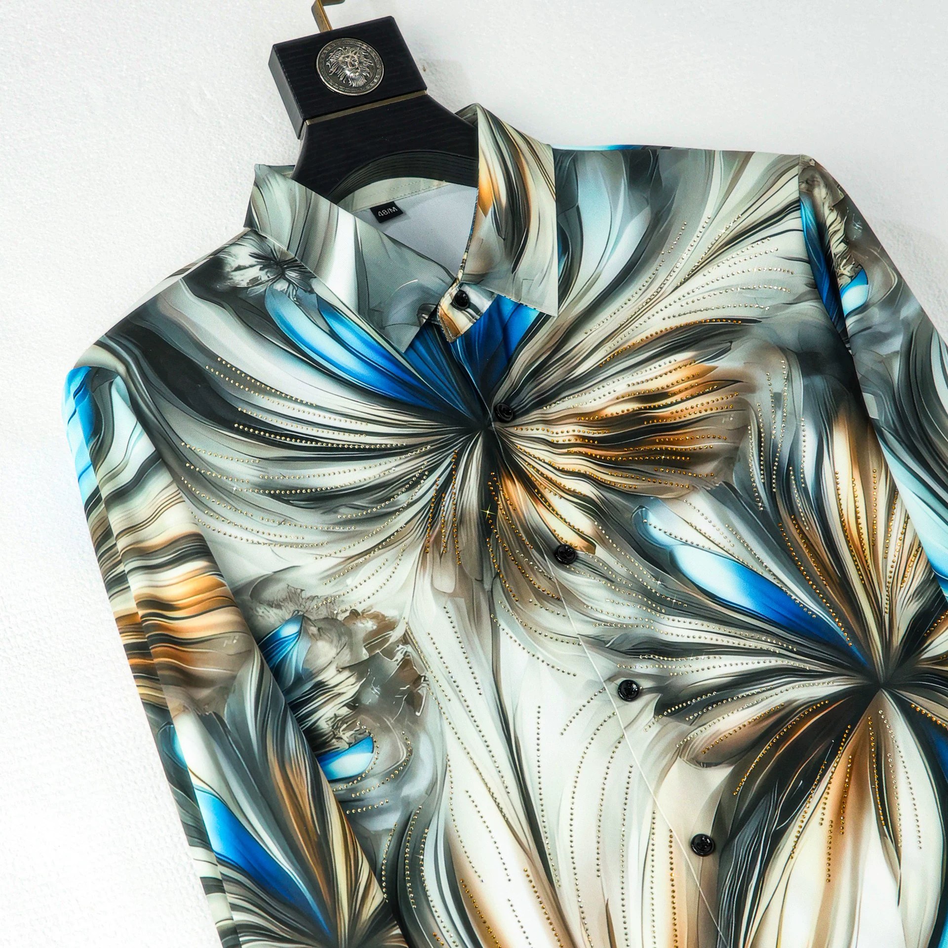 Gradient Rhinestone Digital Print Long Sleeve Shirt view 2