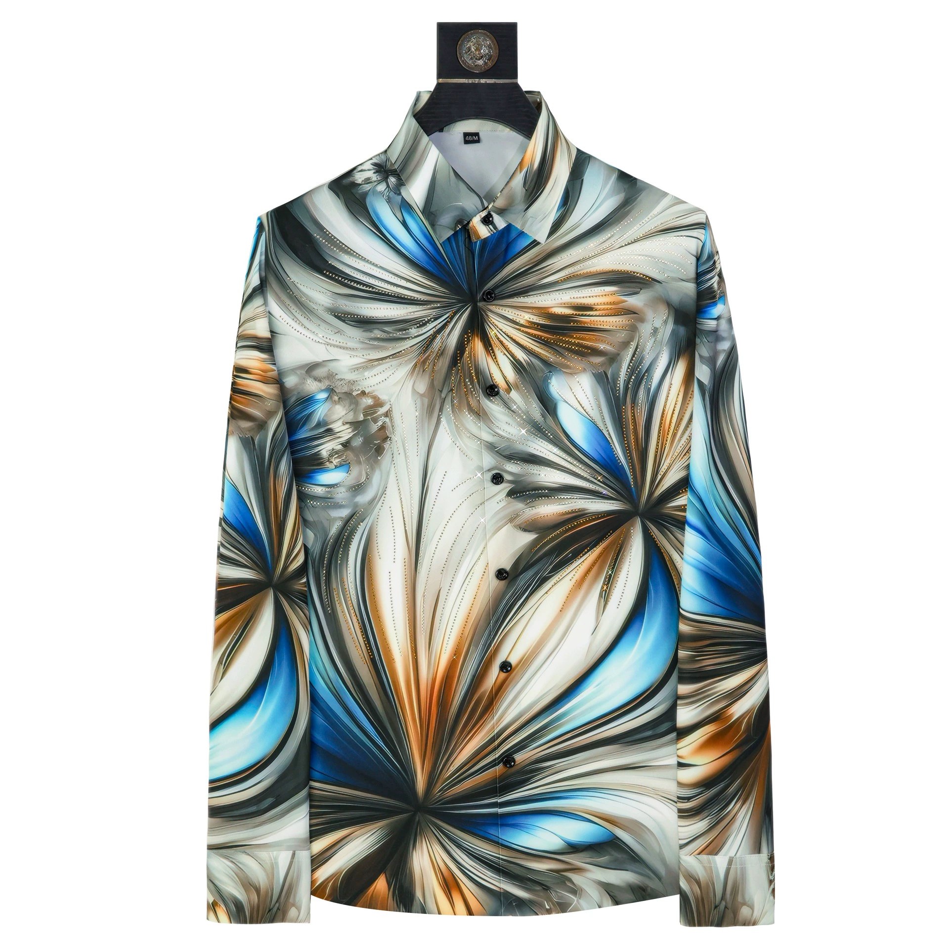 Gradient Rhinestone Digital Print Long Sleeve Shirt view 6
