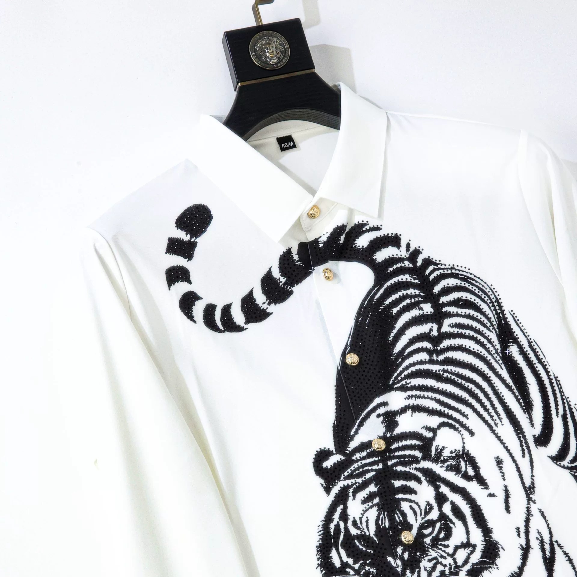 Ink Wash Tiger Digital Rhinestone Long Sleeve Shirt view 4