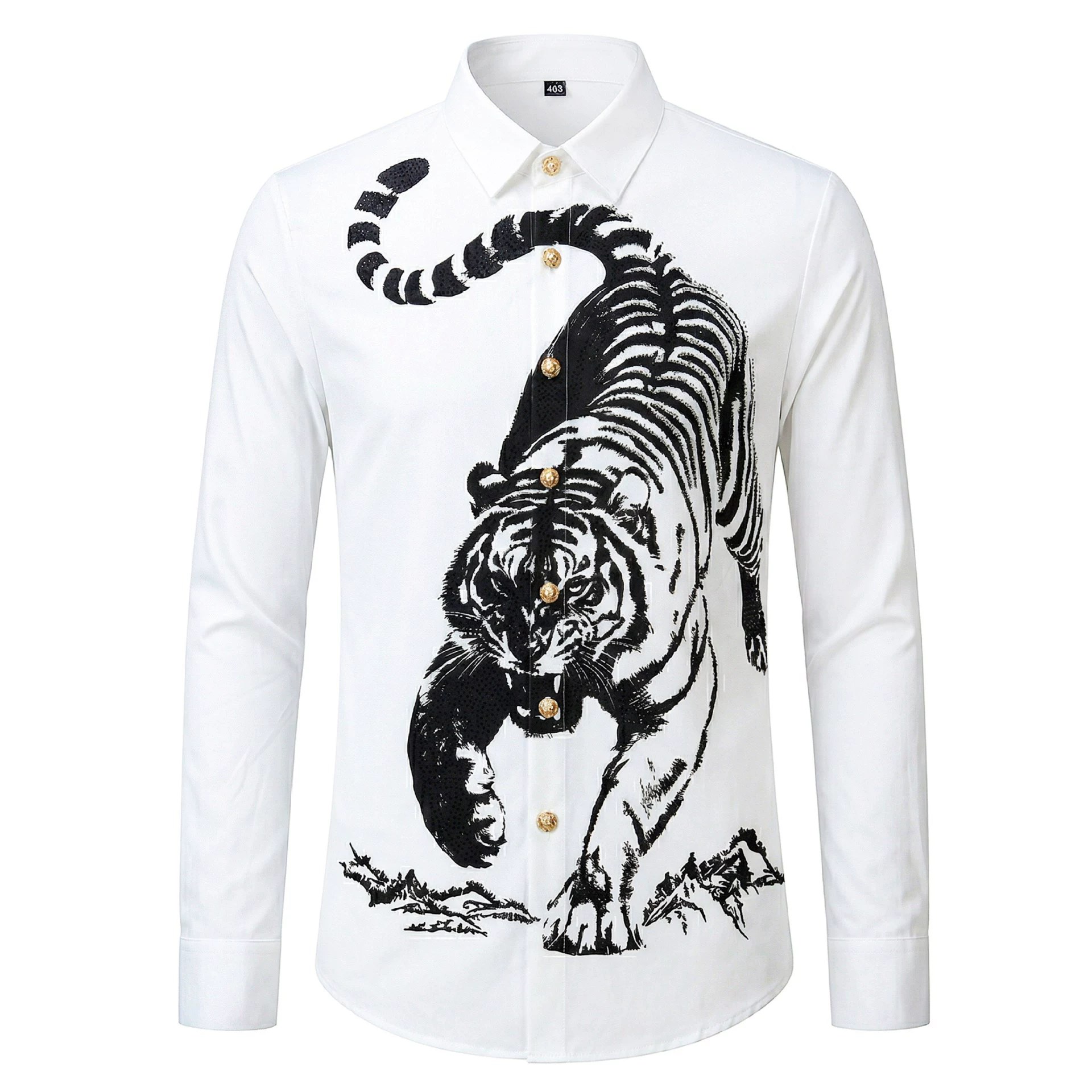 Ink Wash Tiger Digital Rhinestone Long Sleeve Shirt view 5