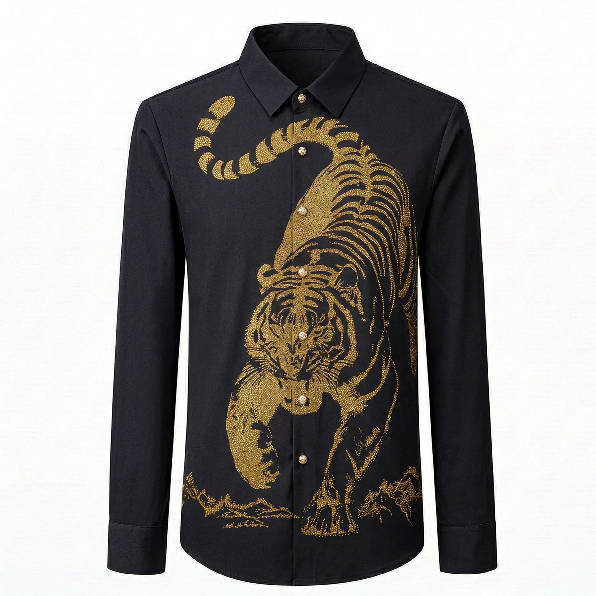 Ink Wash Tiger Digital Rhinestone Long Sleeve Shirt view 7