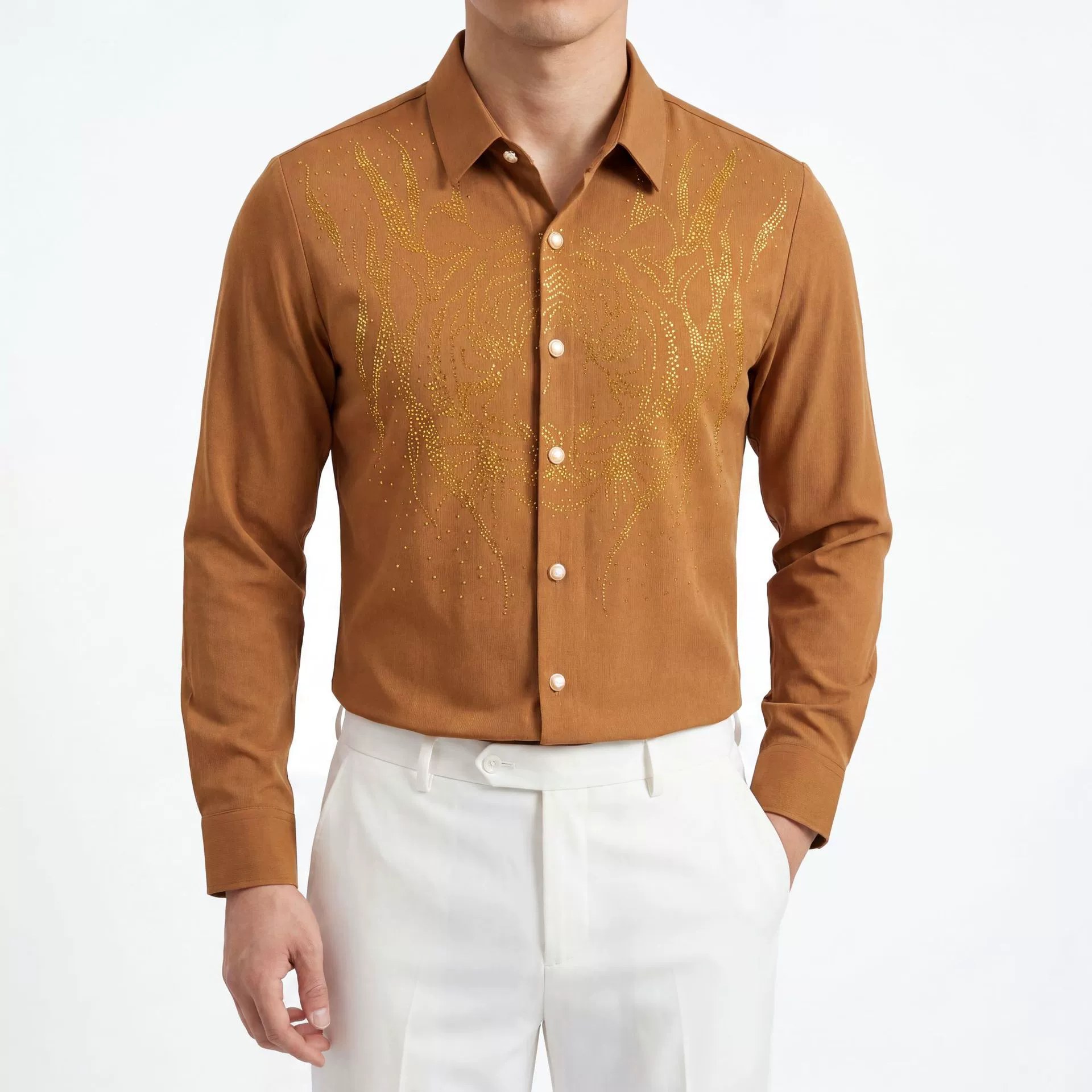 Starry Tiger Head Rhinestone Long Sleeve Shirt view 3