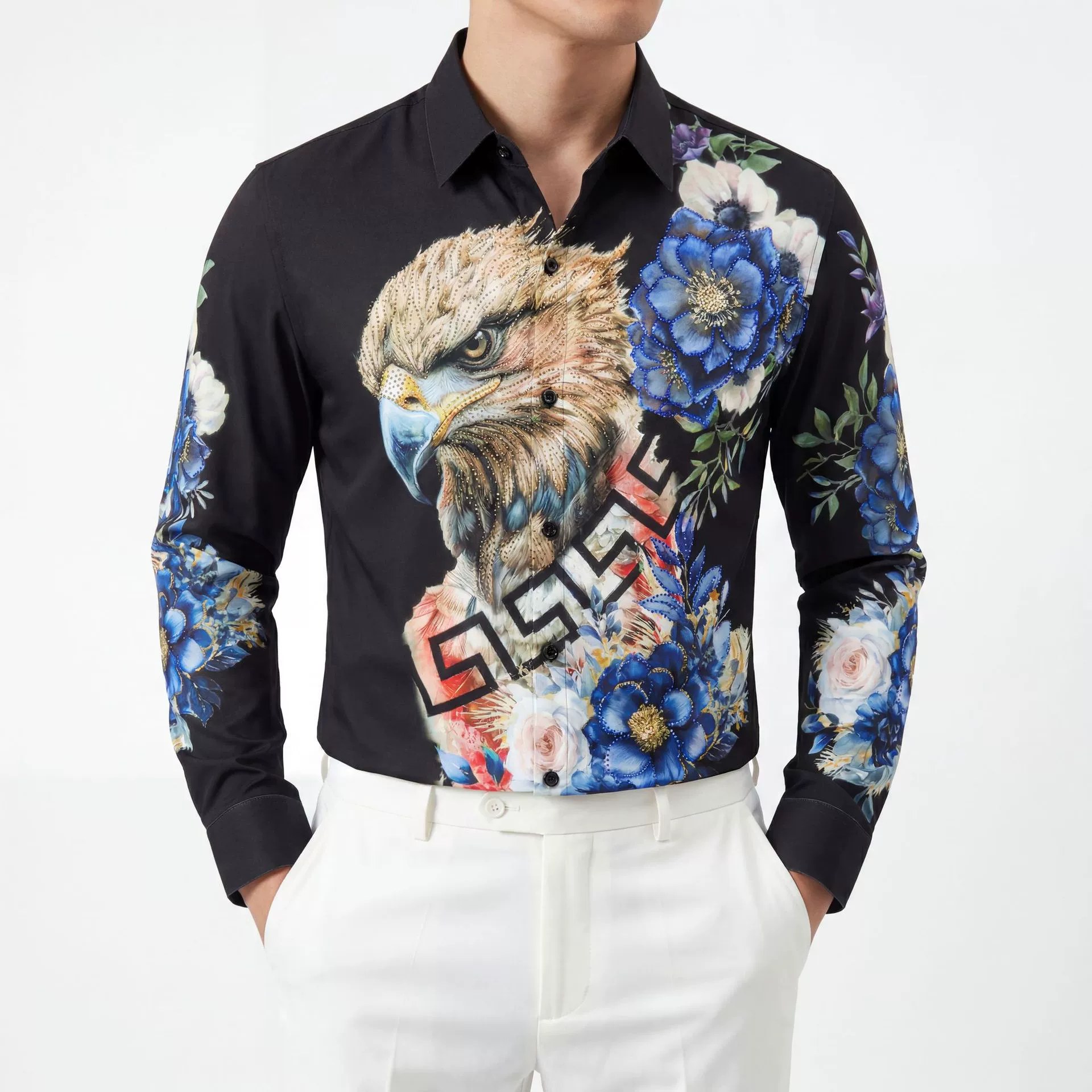 Eagle Floral Rhinestone Print Long Sleeve Shirt view 2