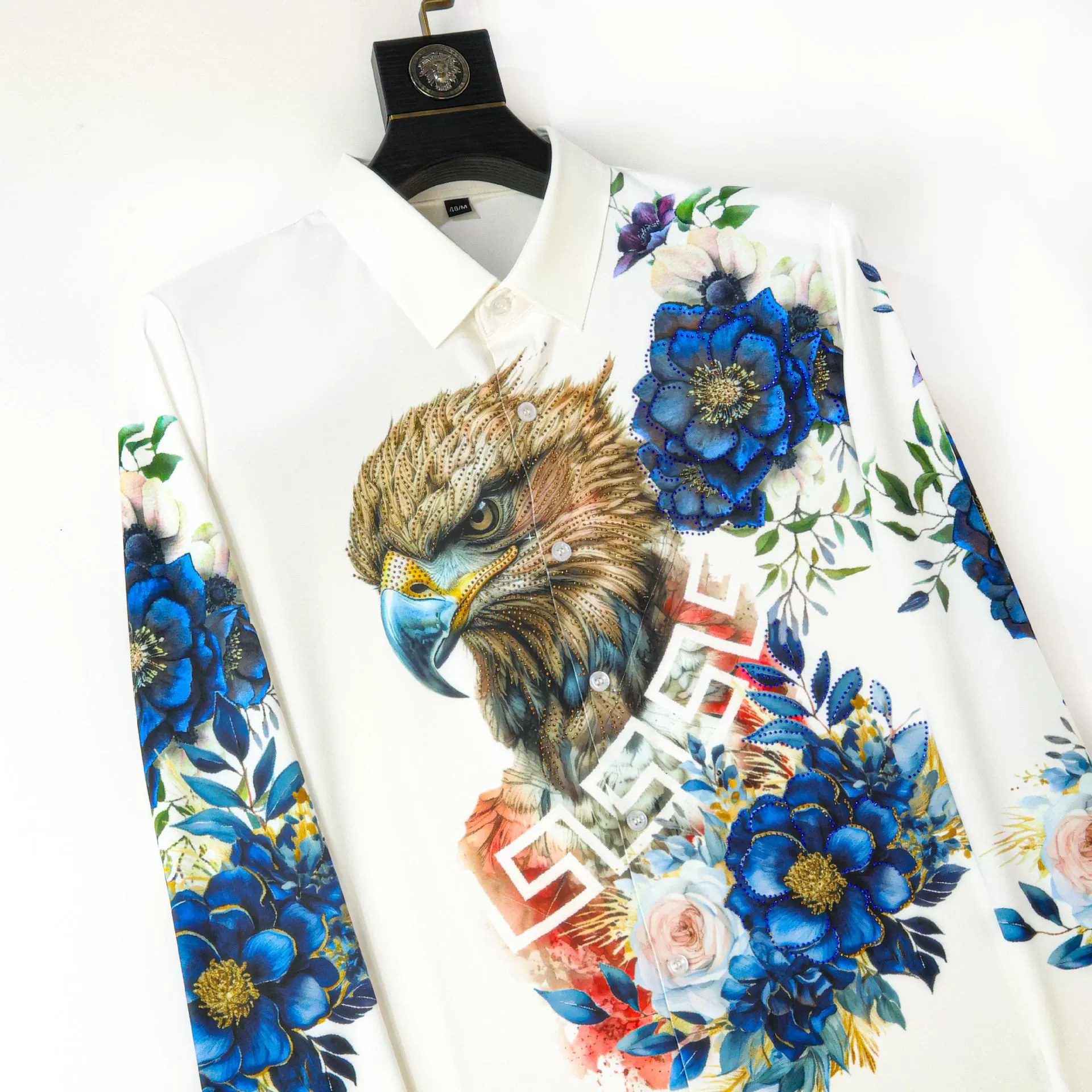 Eagle Floral Rhinestone Print Long Sleeve Shirt view 3
