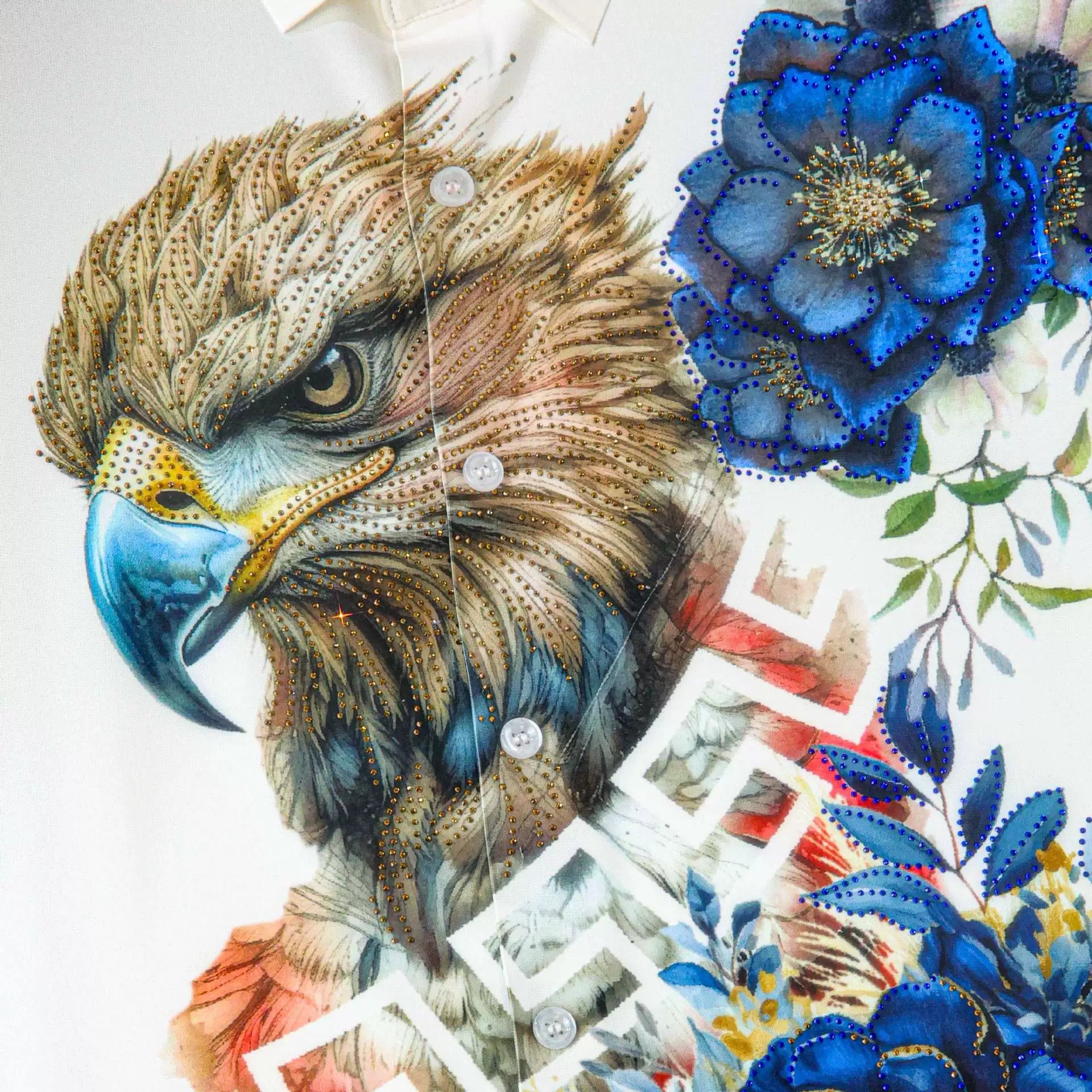 Eagle Floral Rhinestone Print Long Sleeve Shirt view 4