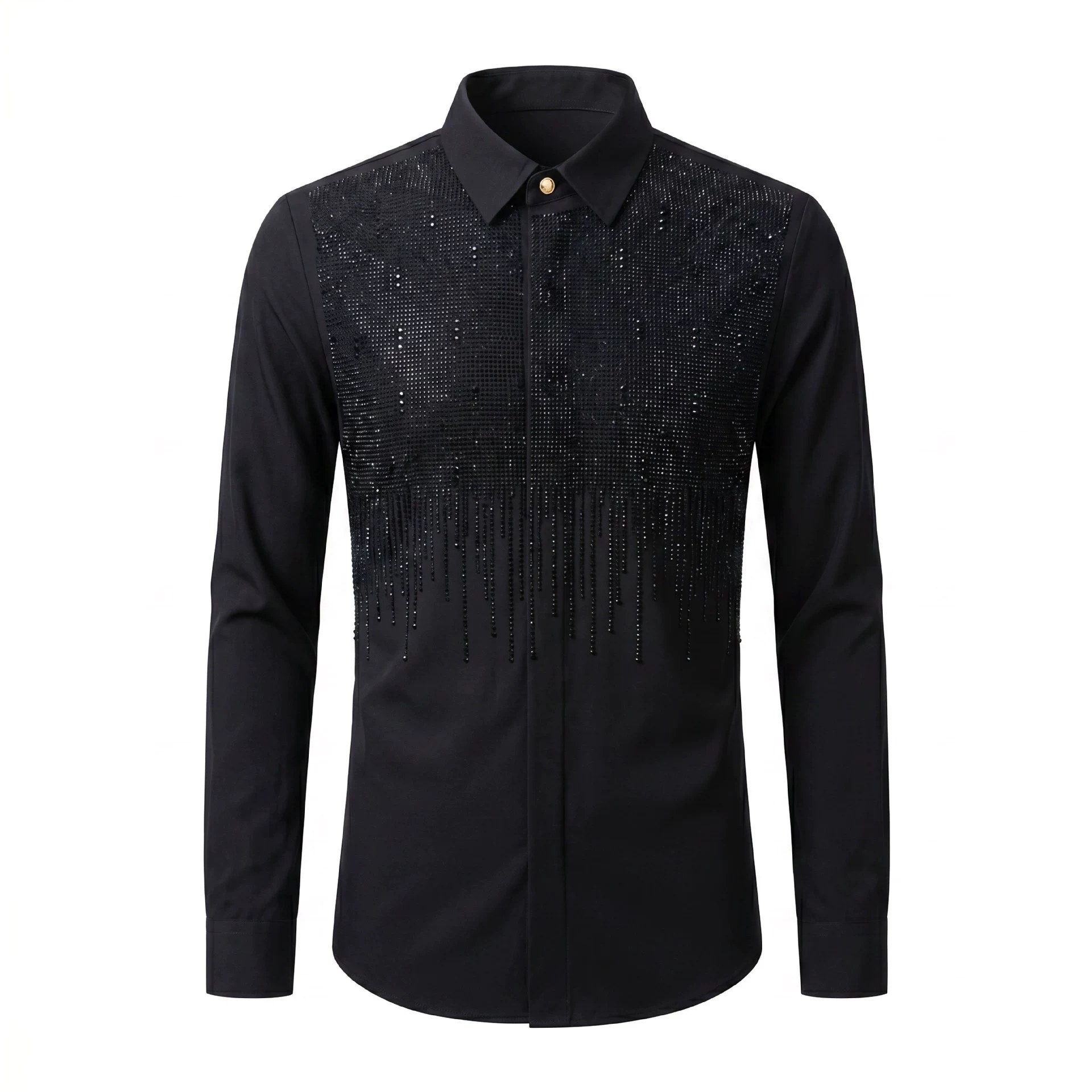 Light Luxury Rhinestone Waterfall Print Long Sleeve Shirt view 7