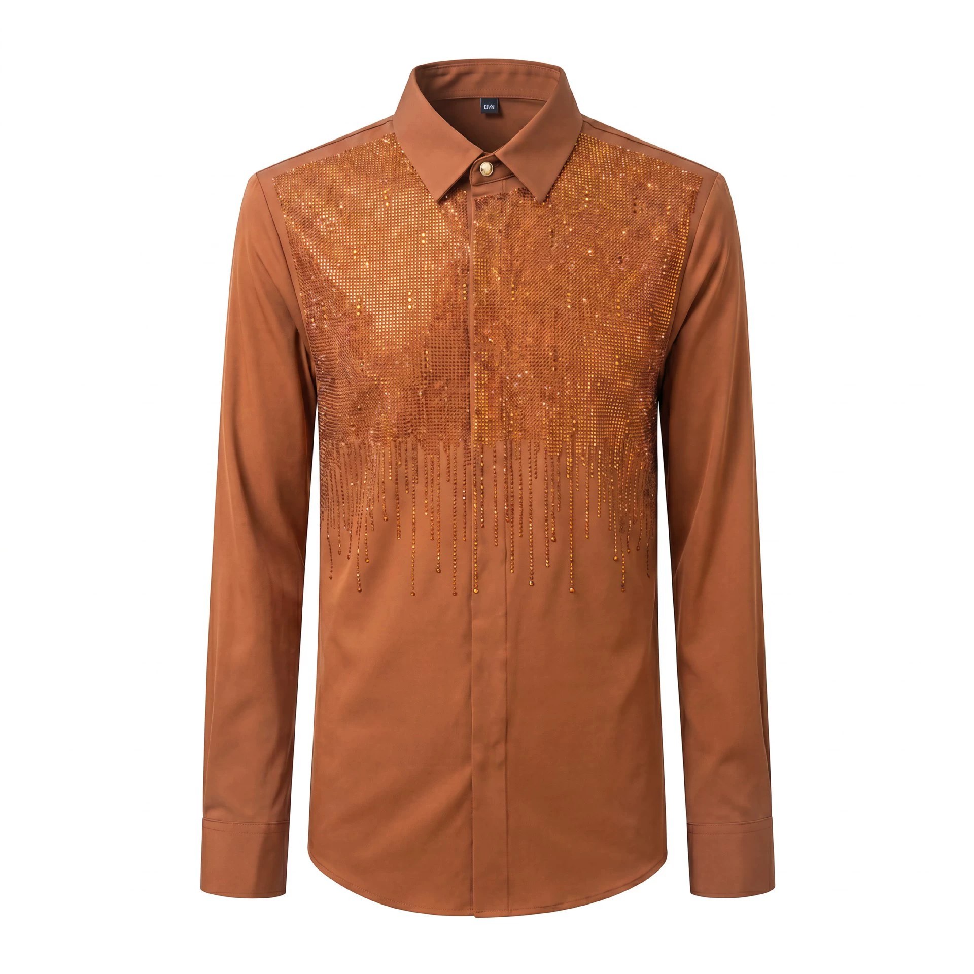 Light Luxury Rhinestone Waterfall Print Long Sleeve Shirt view 8