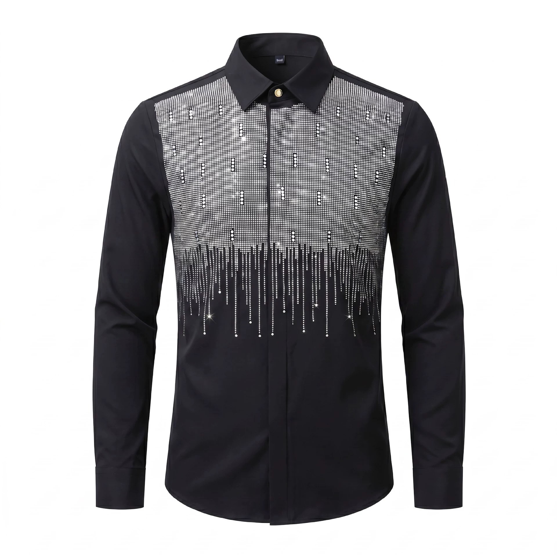 Light Luxury Rhinestone Waterfall Print Long Sleeve Shirt view 9