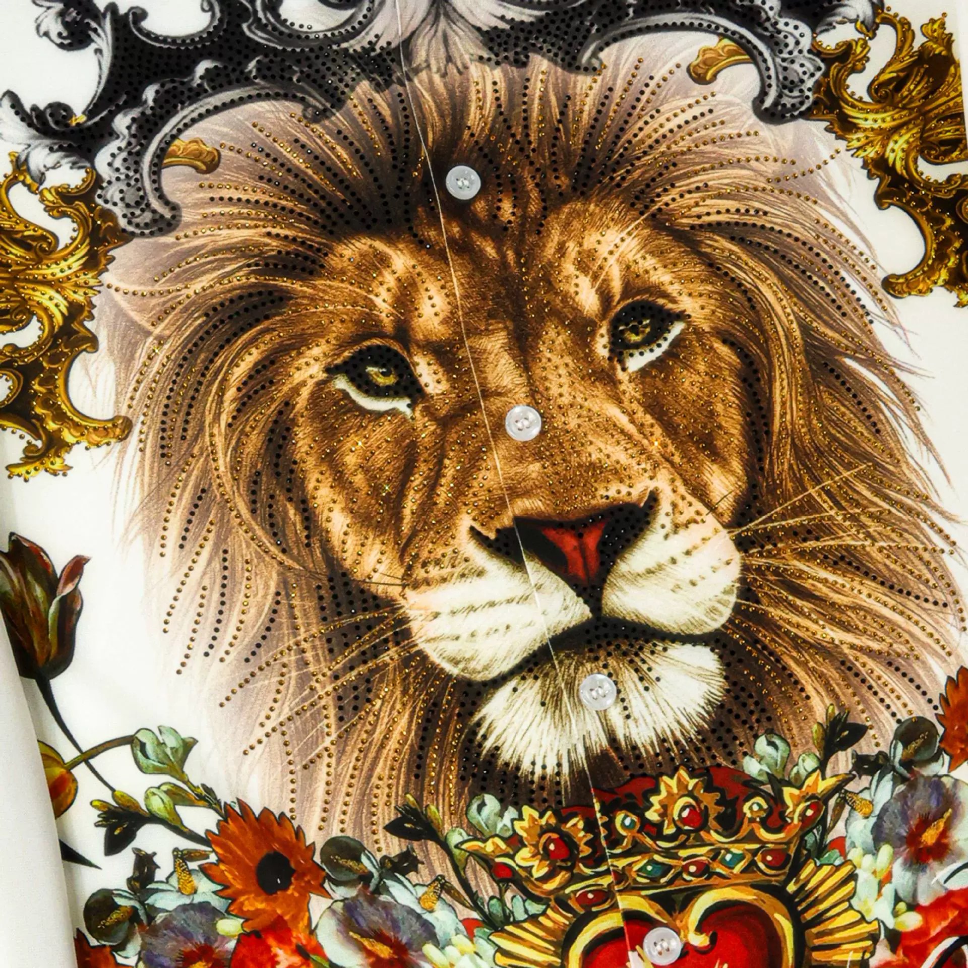 Premium Rhinestone Crown Lion Digital Print Shirt view 4