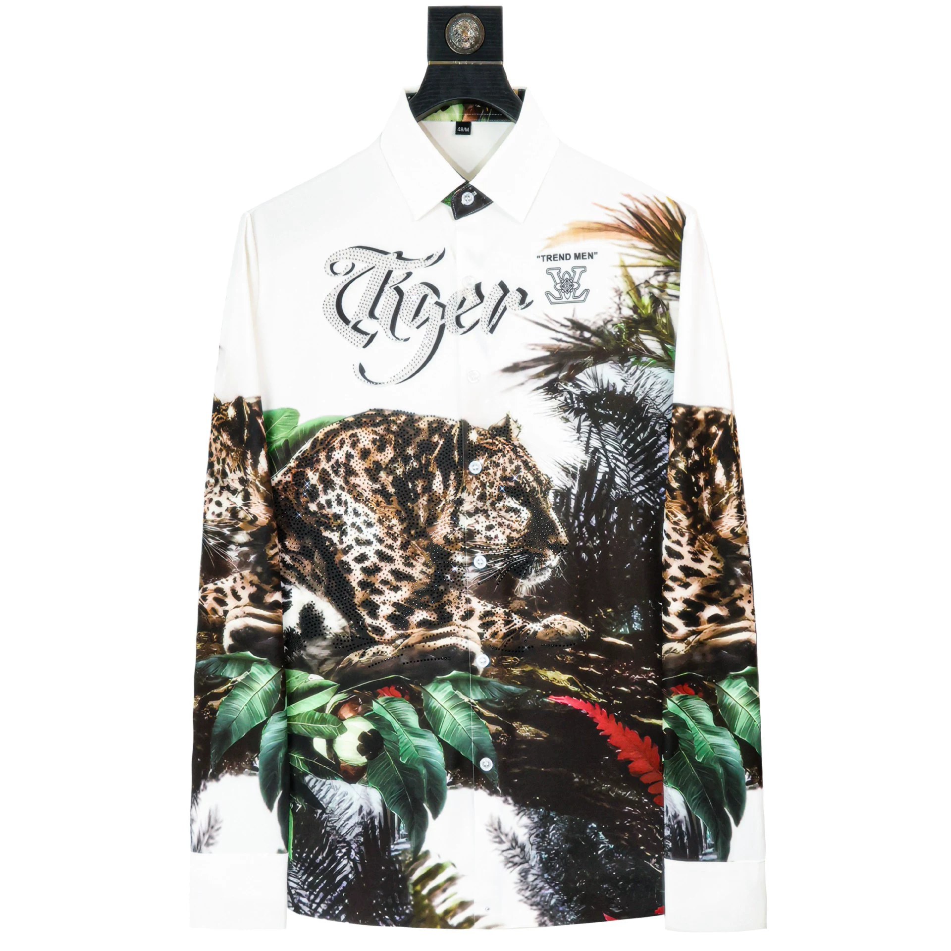 Camisa de manga larga con estampado digital de leopardo y pedrería premium view 6