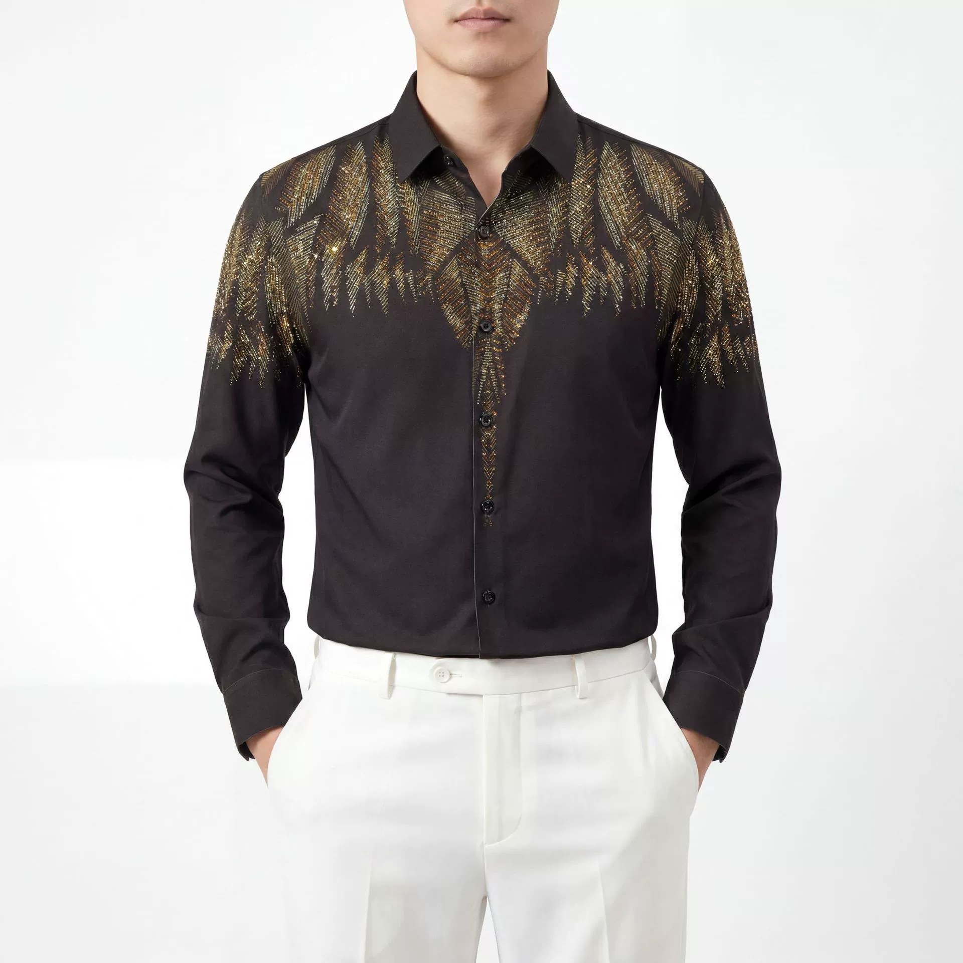 Premium Rhinestone Long Sleeve Business Shirt view 2
