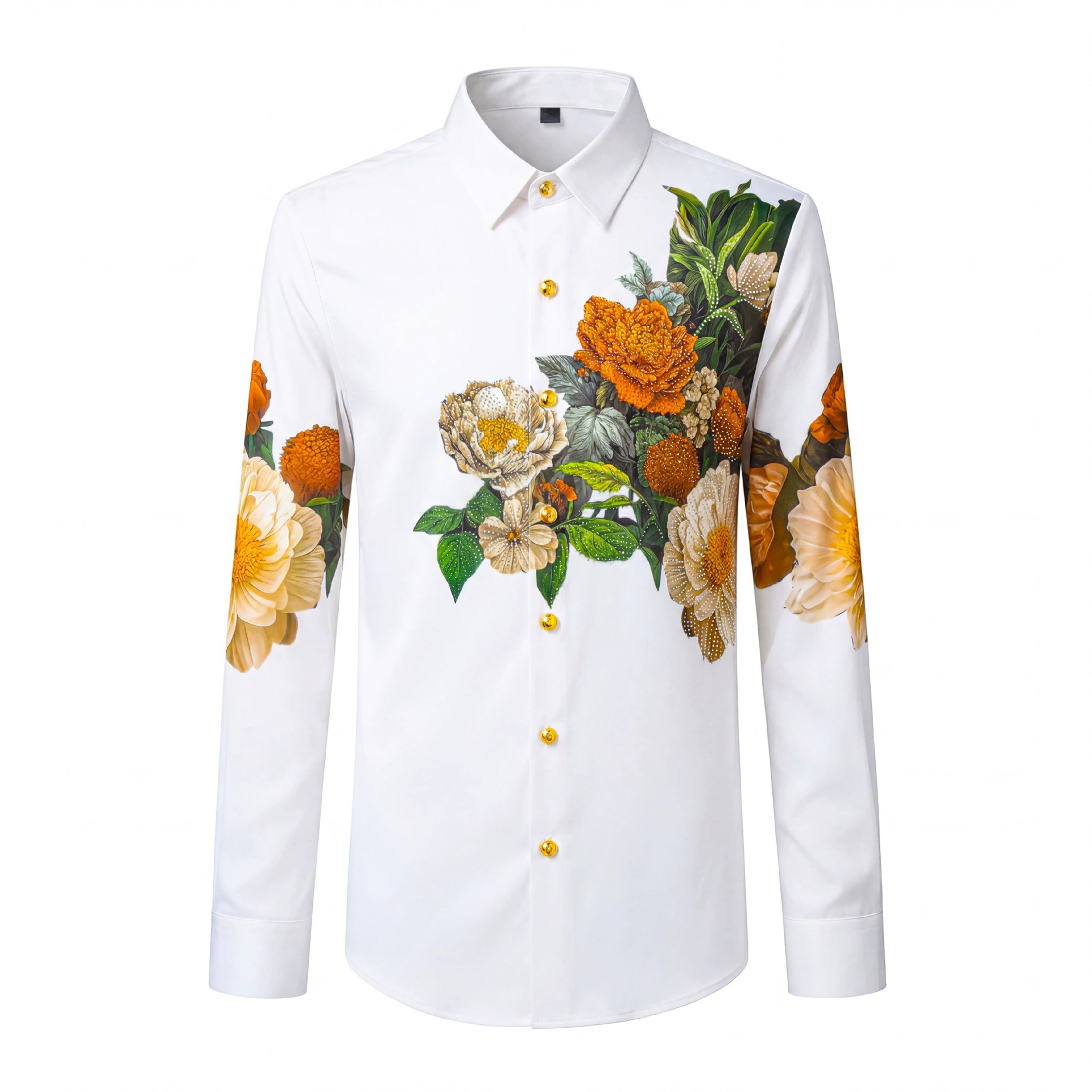 Premium Peony Rhinestone Digital Print Long Sleeve Shirt view 6