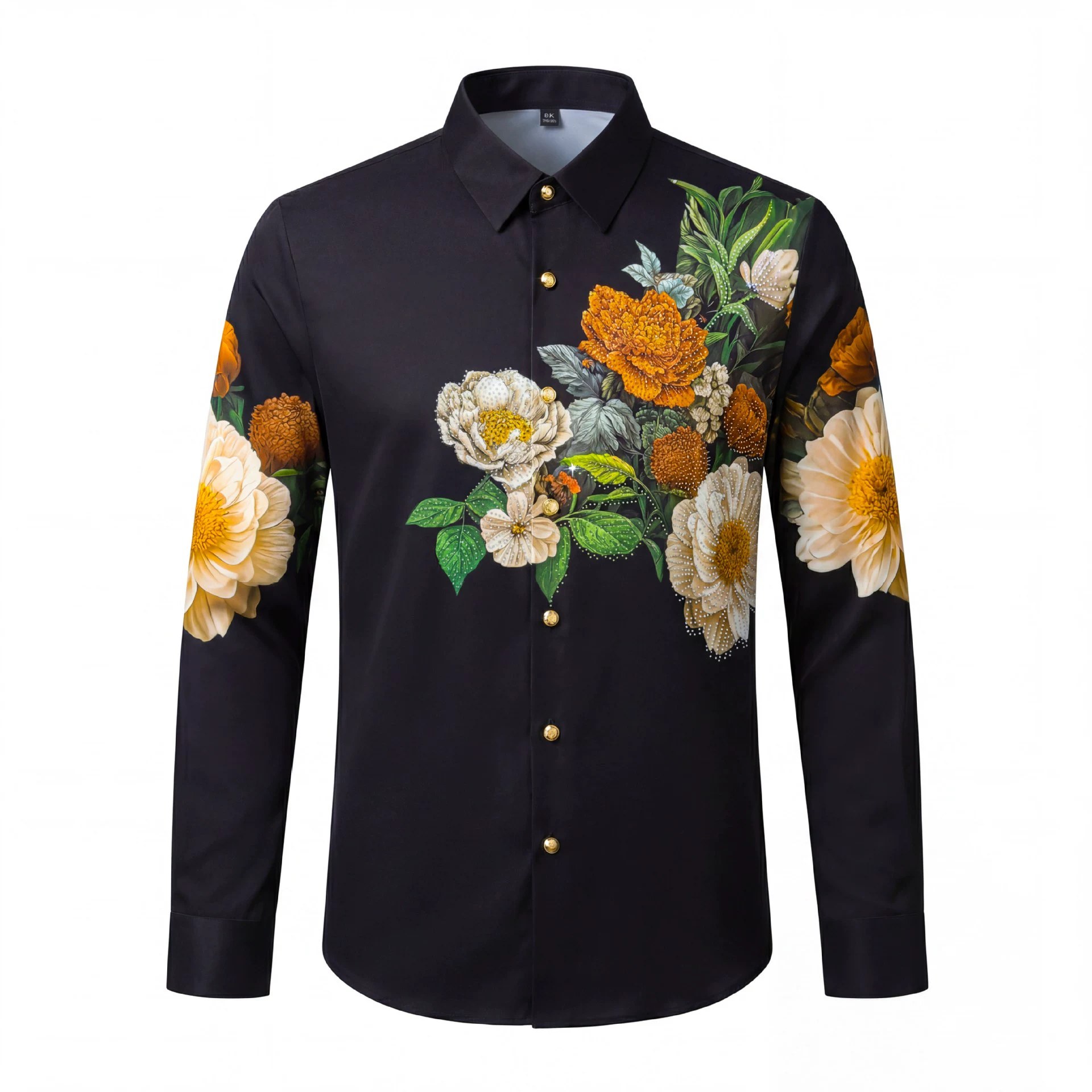 Premium Peony Rhinestone Digital Print Long Sleeve Shirt view 7