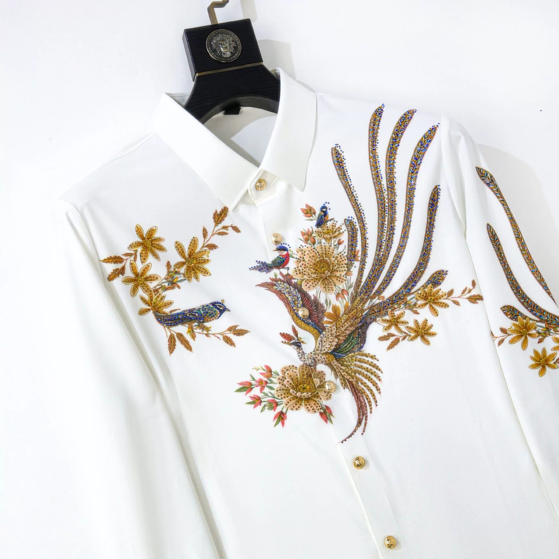 Premium Chinese Phoenix Rhinestone Long Sleeve Shirt view 3
