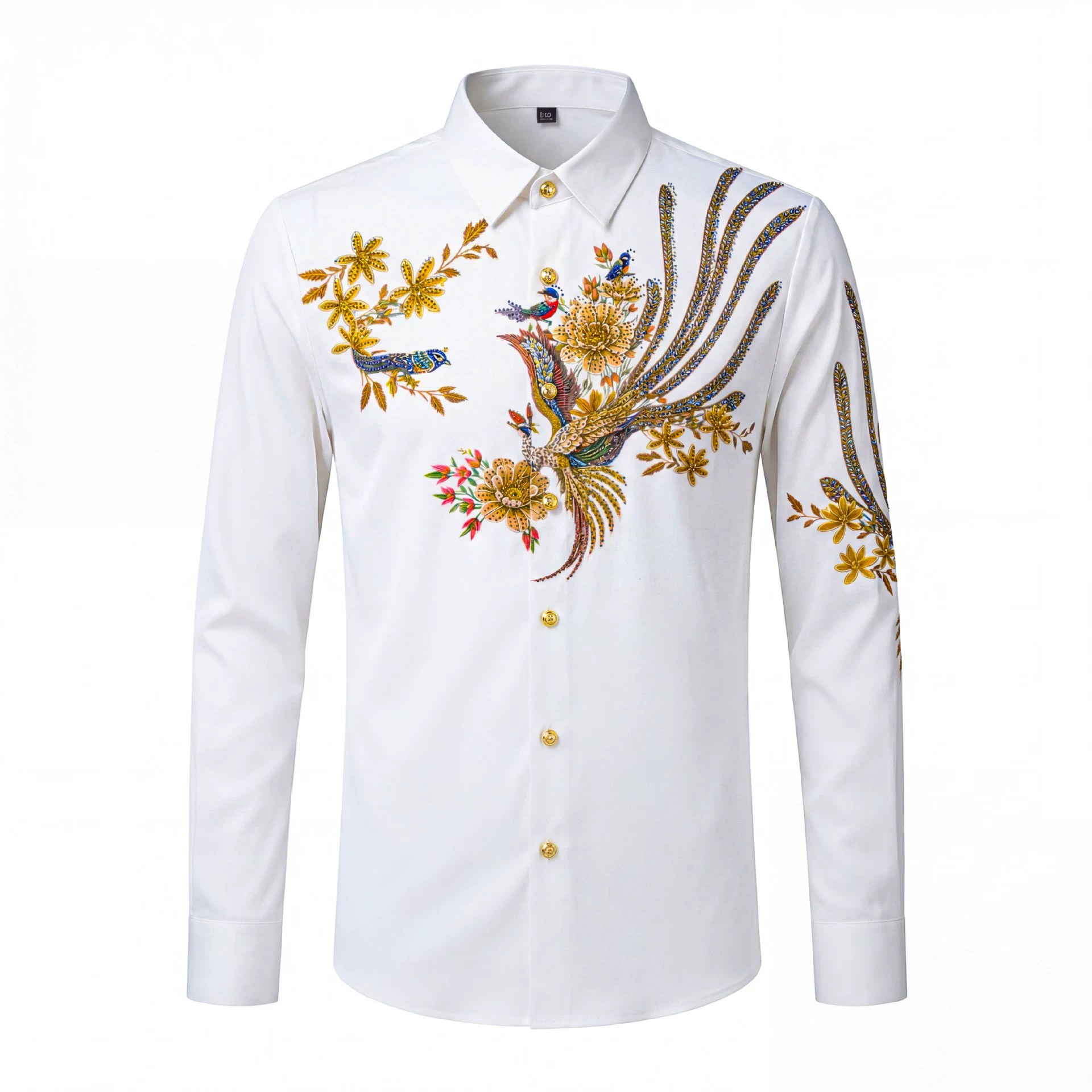 Premium Chinese Phoenix Rhinestone Long Sleeve Shirt view 6