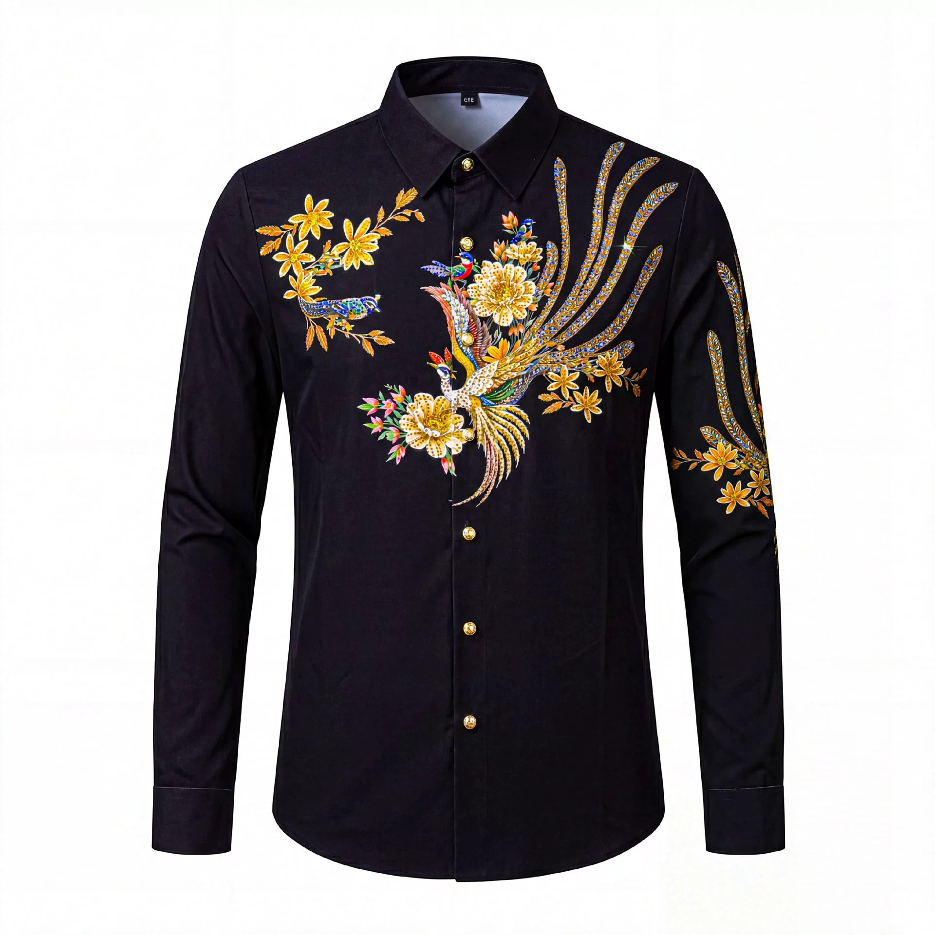 Premium Chinese Phoenix Rhinestone Long Sleeve Shirt view 7